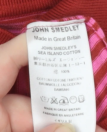 John Smedley Women's Red Striped Sea Island Cotton Polo Top L - Image 4