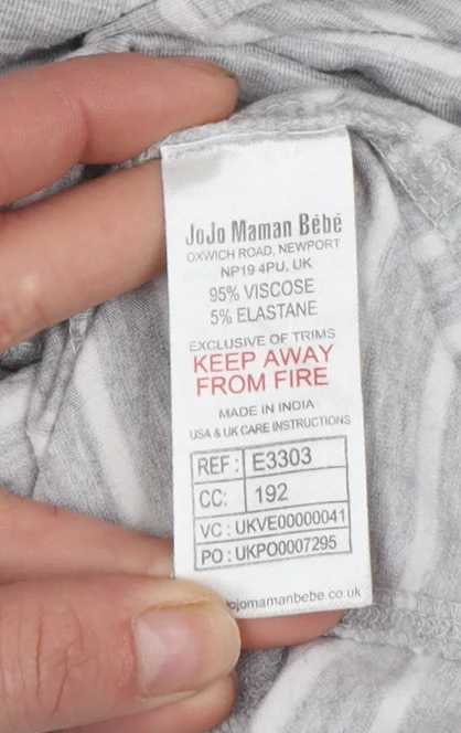 JoJo Maman Bébé Women's Grey Striped 3/4 Sleeve Jersey Top M - Image 4