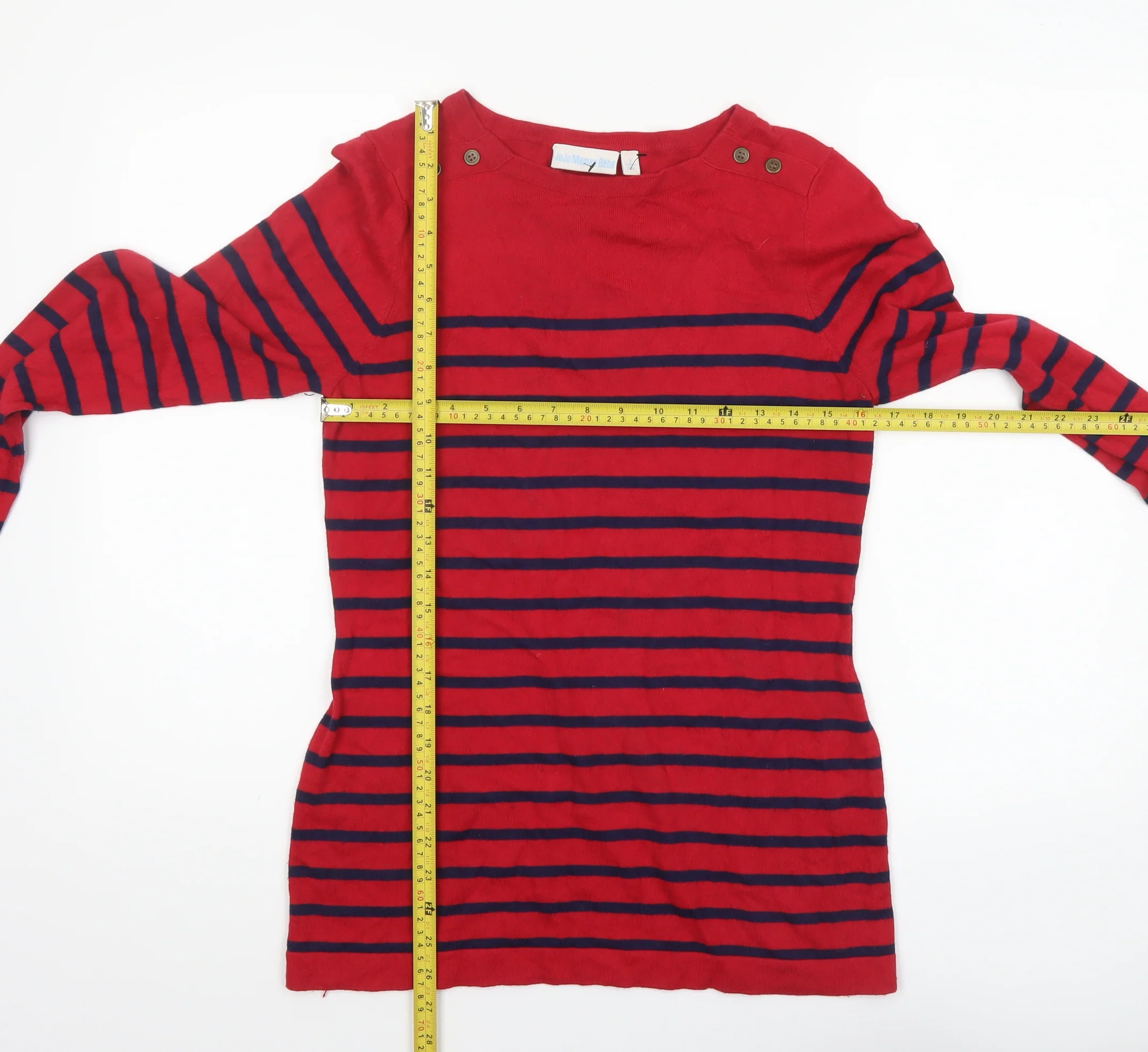 JoJo Maman Bébé Women's Red Striped Boat Neck Cotton Jumper Size S - Image 2