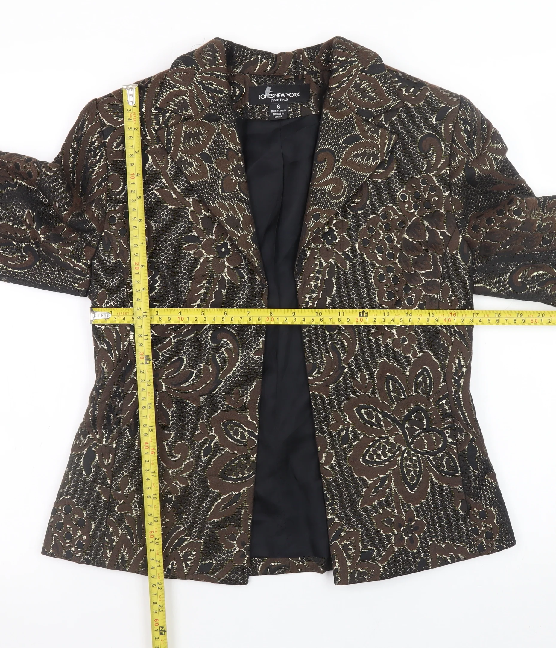 Jones New York Womens Brown Floral Blazer Size 10 Wool Blend Jacket - Image 2
