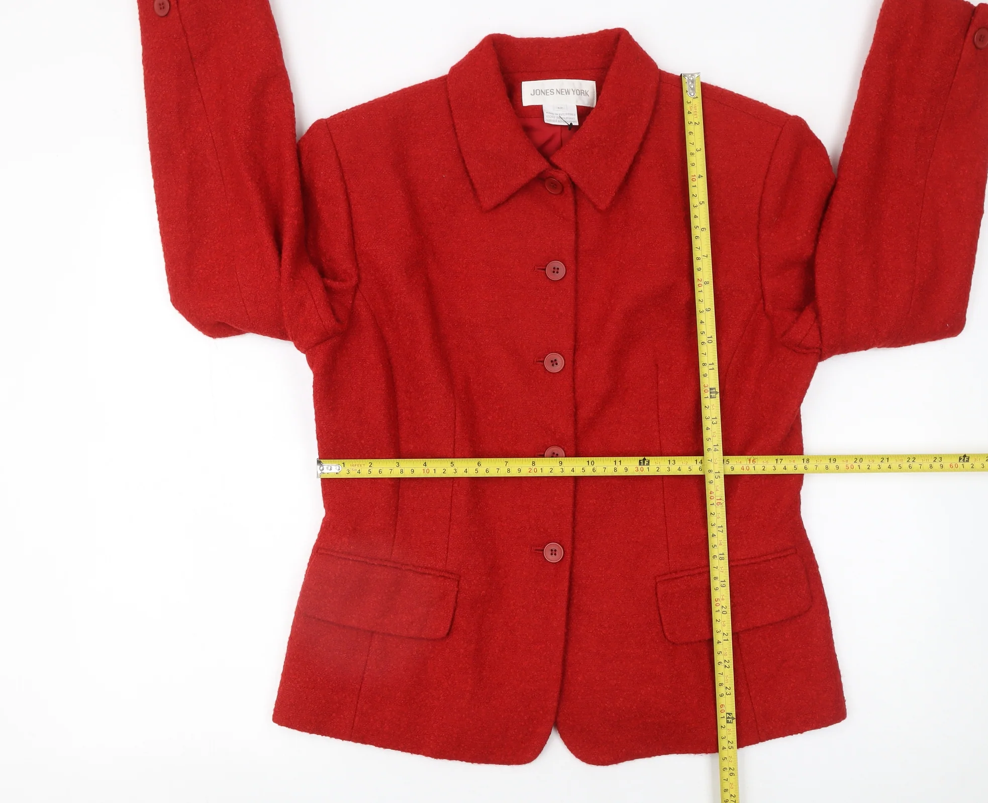 Jones New York Women's Red Wool Blend Classic Blazer Size 12 - Image 2