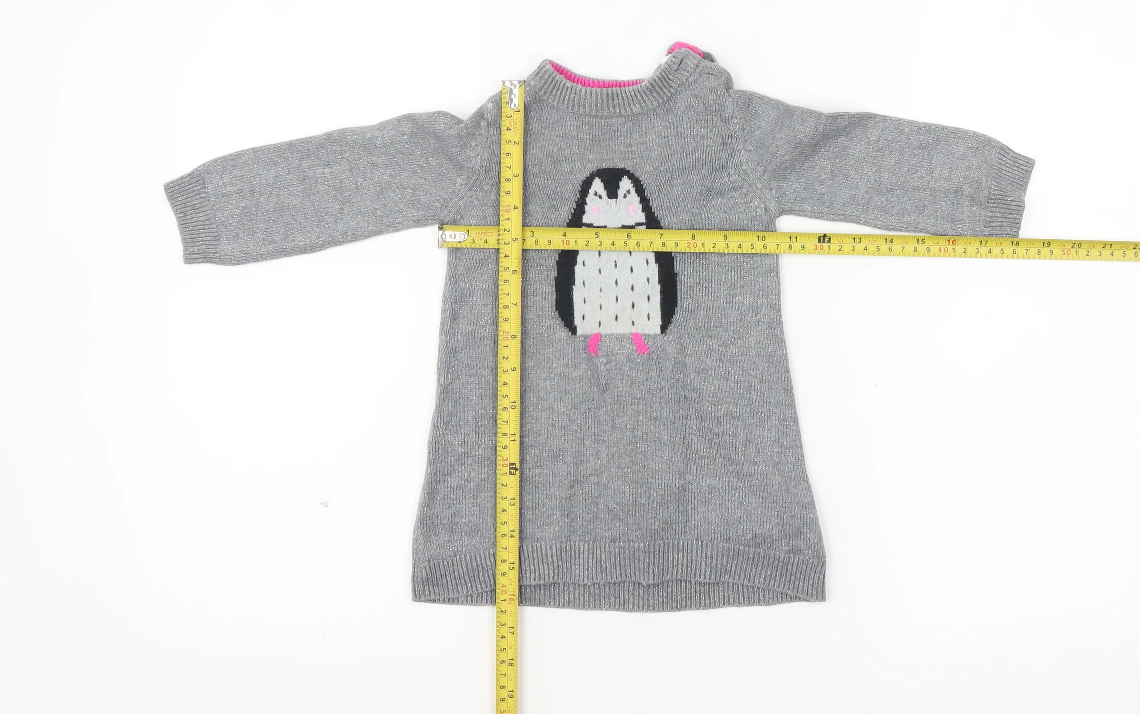 Joules Girls Grey Penguin Jumper 9-12 Months Cotton Wool Knit Winter - Image 2