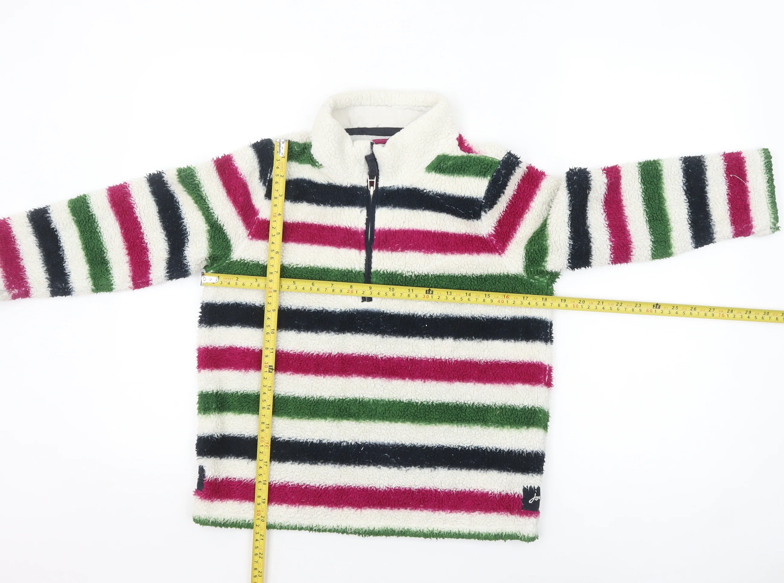 Joules Girls Multicoloured Striped Fleece 1/4 Zip Pullover Sweatshirt 9-10 Years - Image 2