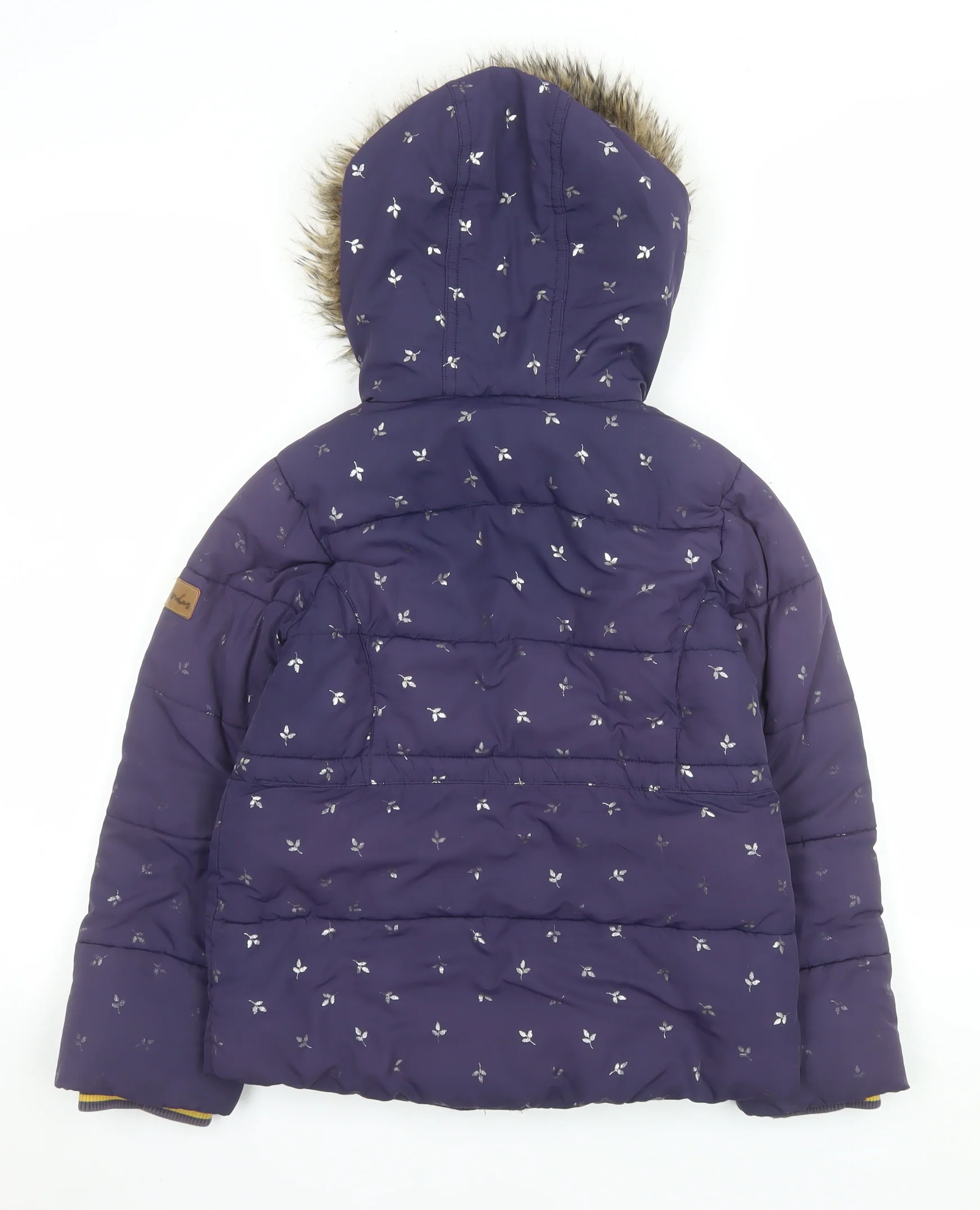 Joules Girls Purple Floral Puffer Jacket 7-8 Years Hooded Winter Coat - Image 3