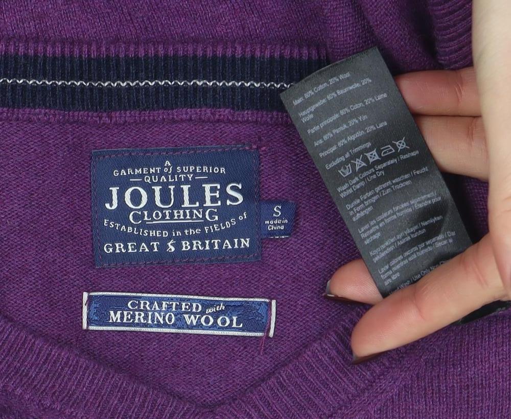 Joules Men's Purple Merino Wool V-Neck Jumper Size S - Image 4