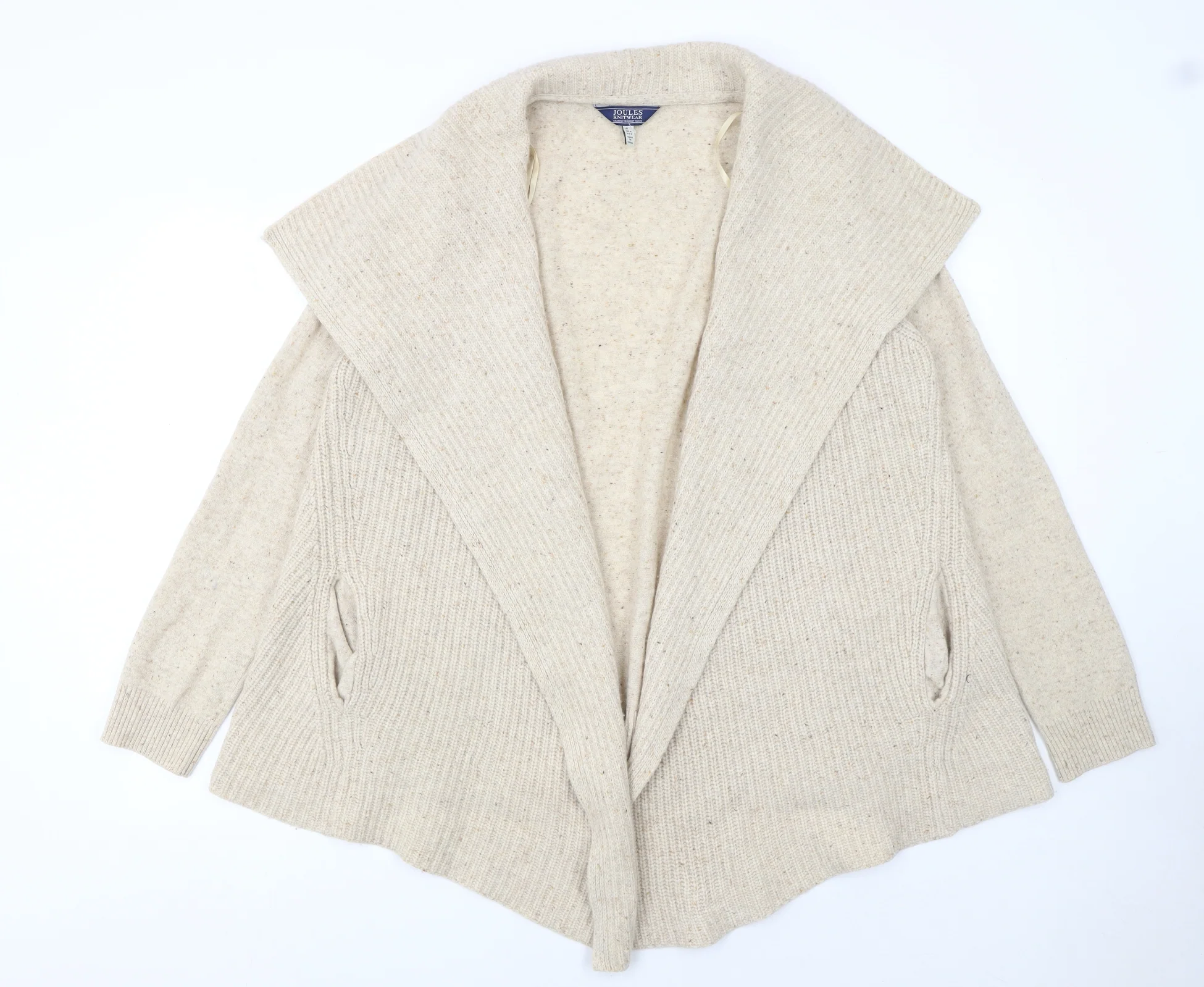 Joules Women Beige Wool Chunky Knit Open Collar Cardigan Size 10