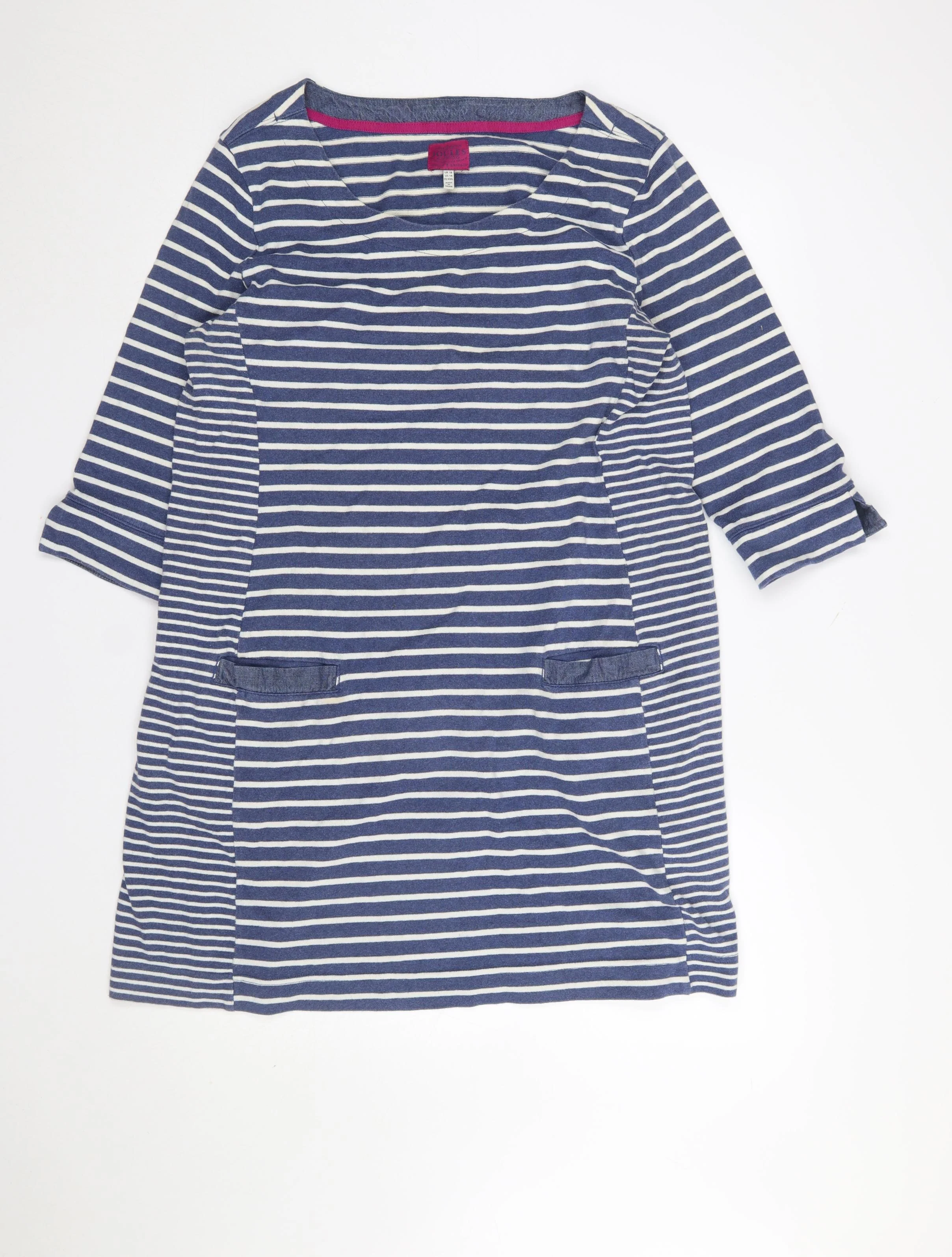 Joules Women Blue Stripe Cotton Shift Dress Size 18 3/4 Sleeve