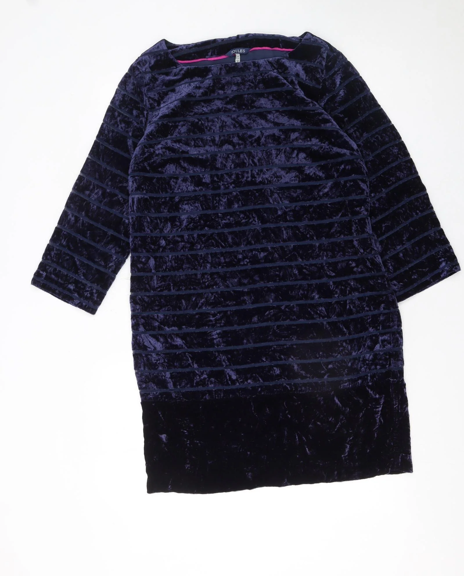 Joules Women Blue Velvet Shift Dress Size 12 3/4 Sleeve Party