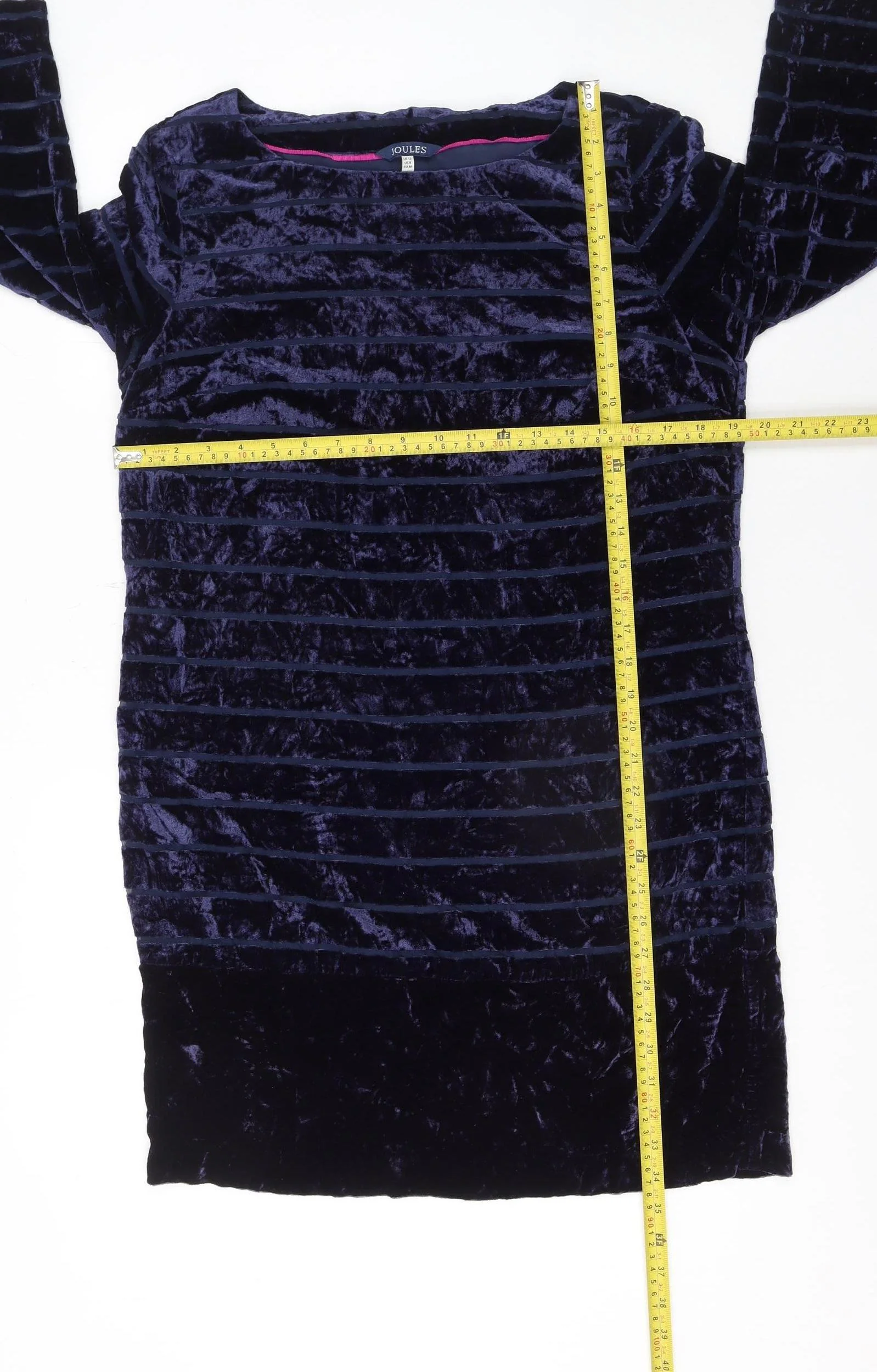 Joules Women Blue Velvet Shift Dress Size 12 3/4 Sleeve Party - Image 2