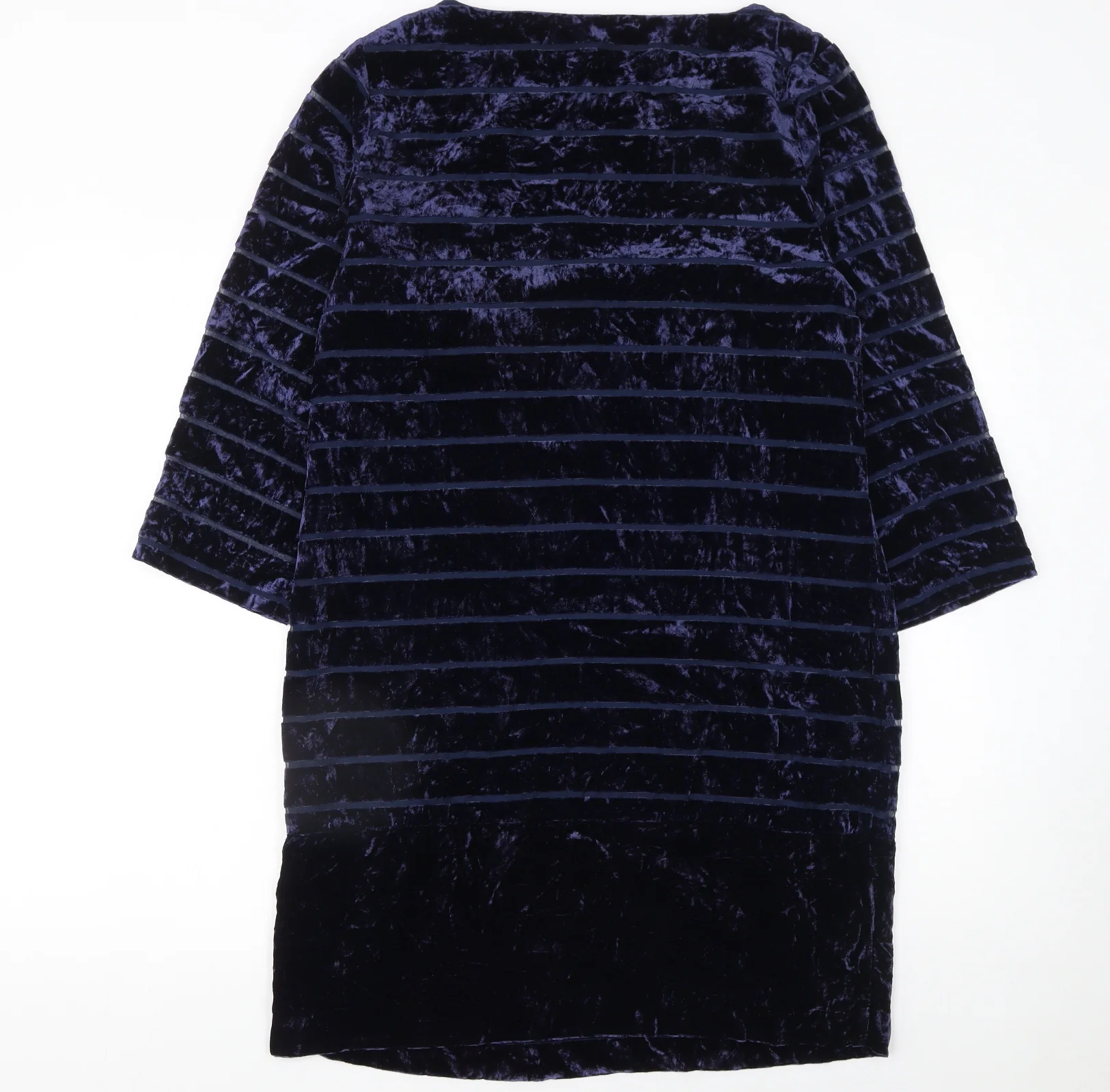 Joules Women Blue Velvet Shift Dress Size 12 3/4 Sleeve Party - Image 3