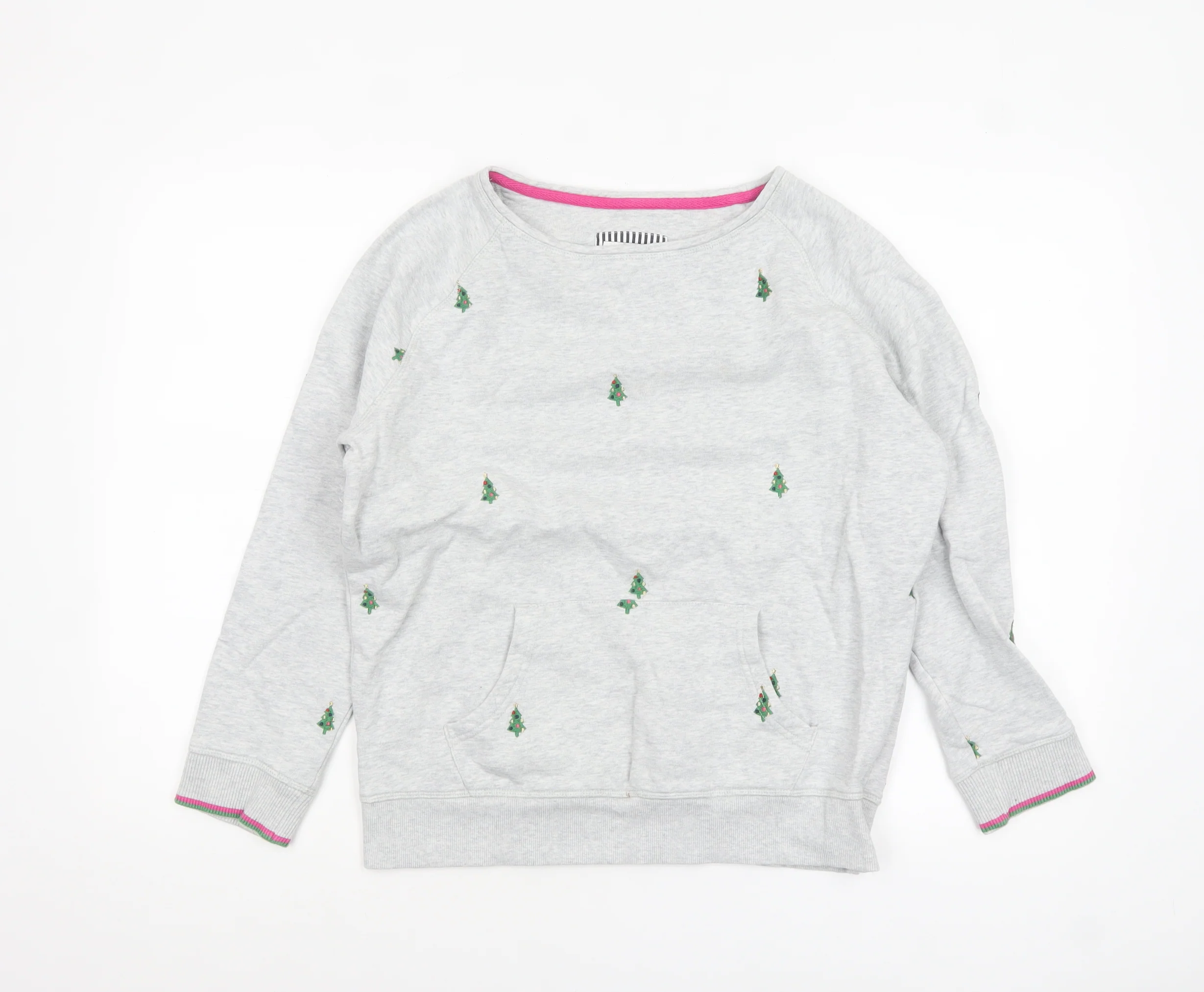 Joules Women Grey Christmas Tree Embroidered Pullover Sweatshirt UK 12