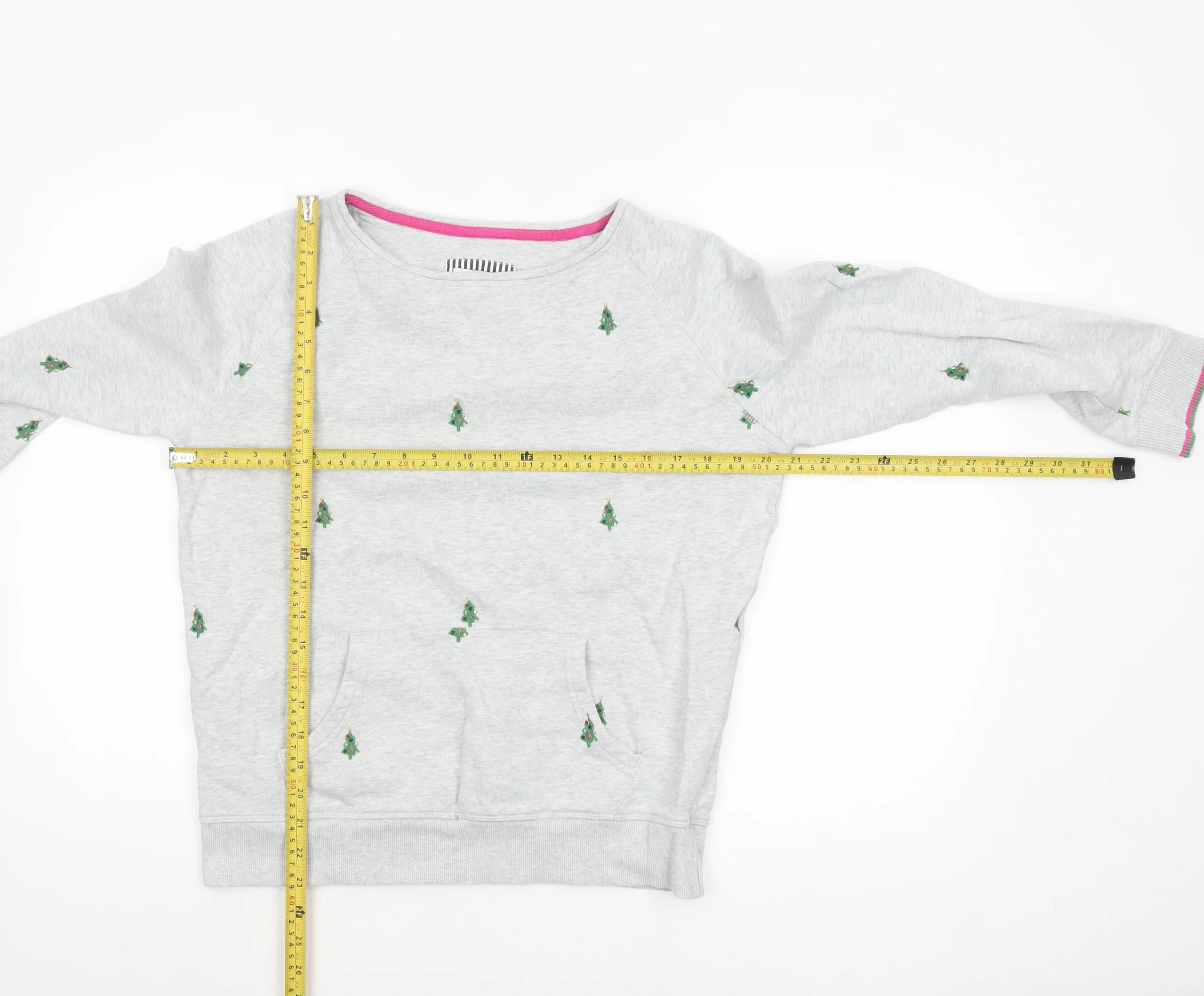 Joules Women Grey Christmas Tree Embroidered Pullover Sweatshirt UK 12 - Image 2
