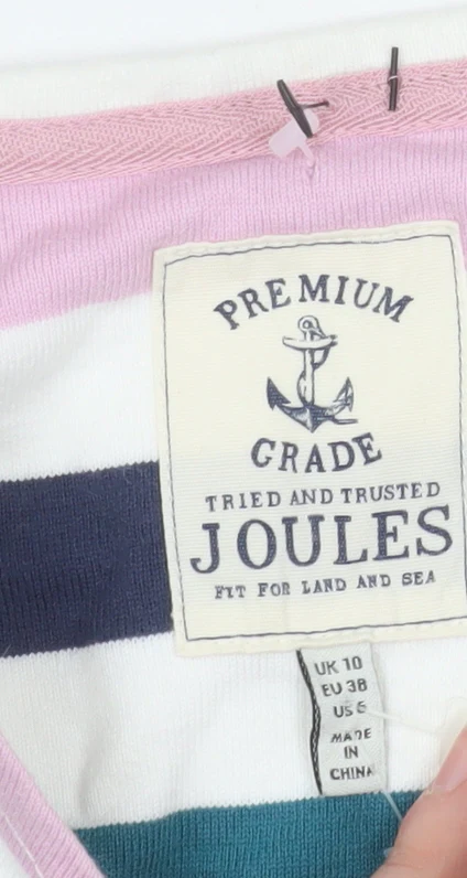 Joules Women Multicoloured Stripe Long Sleeve 100% Cotton Top UK 10 - Image 4