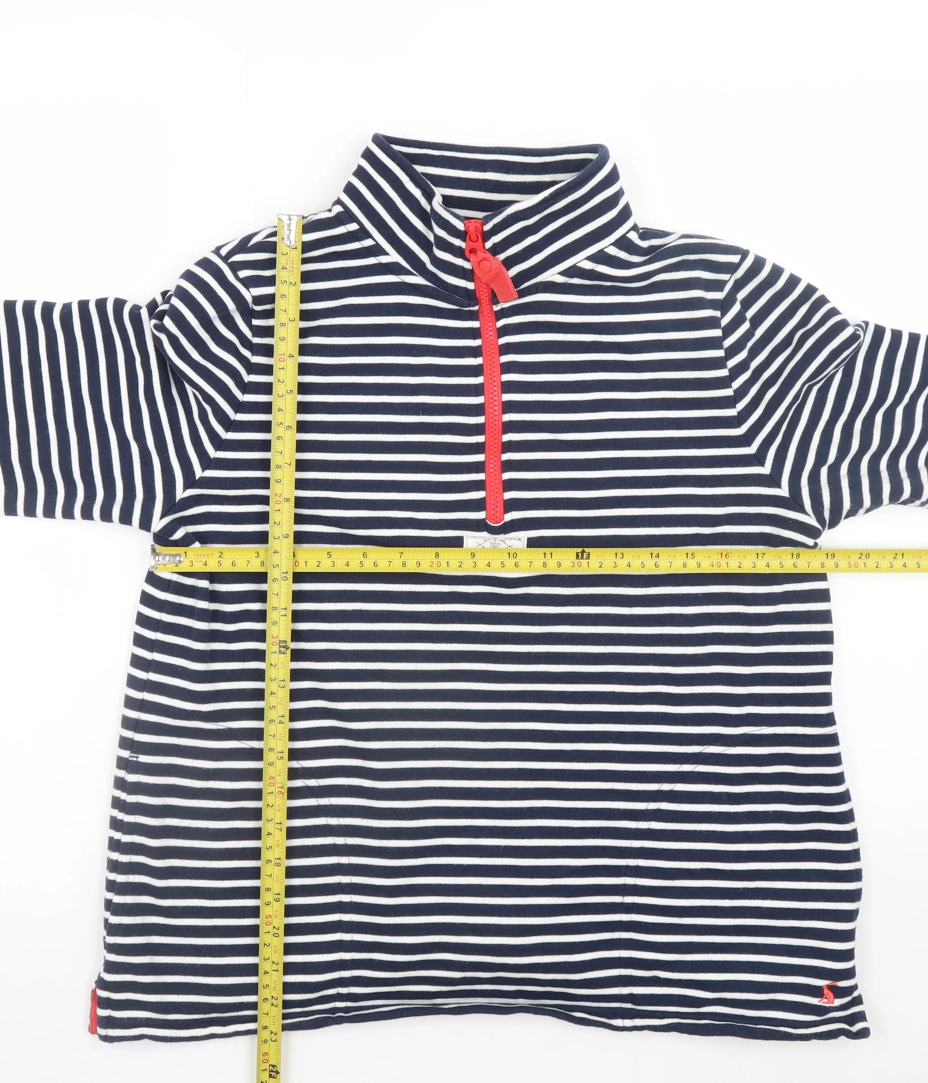 Joules Women Navy Stripe 1/2 Zip Sweatshirt UK 10 Cotton Nautical - Image 2