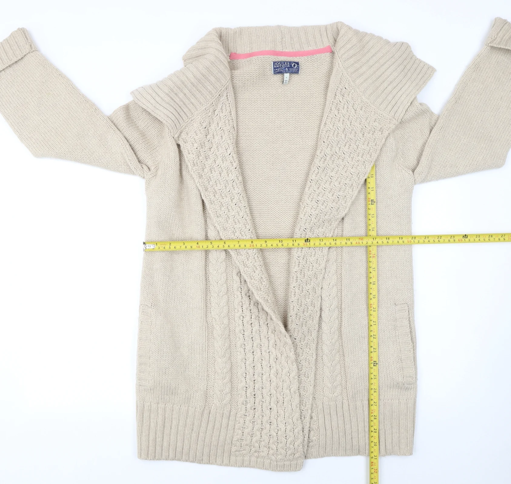 Joules Women’s Beige Collared Cable-Knit Cardigan Size M - Image 2