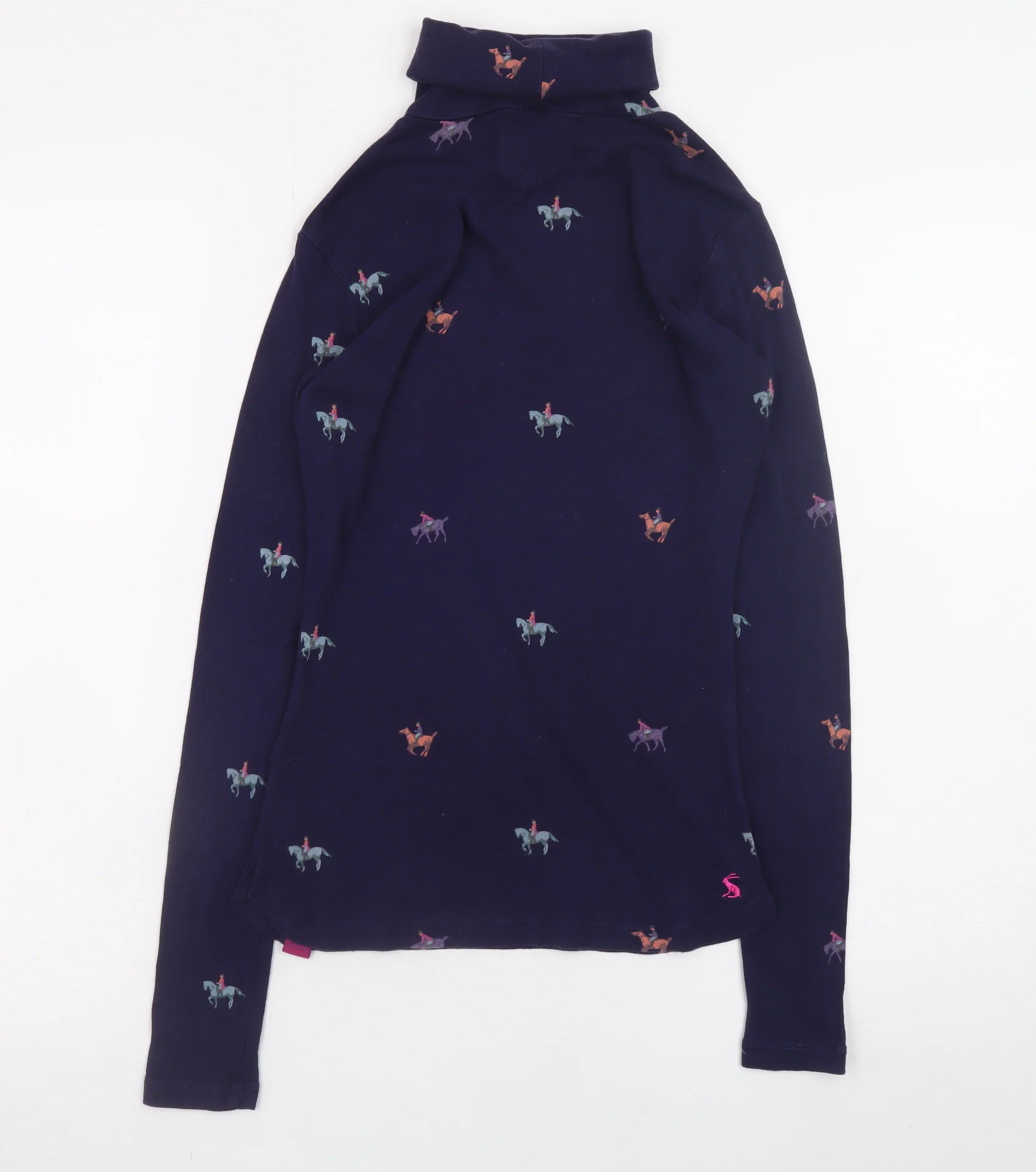 Joules Women’s Blue Roll Neck Horse Print Cotton Modal Long Sleeve Top UK 8 - Image 3