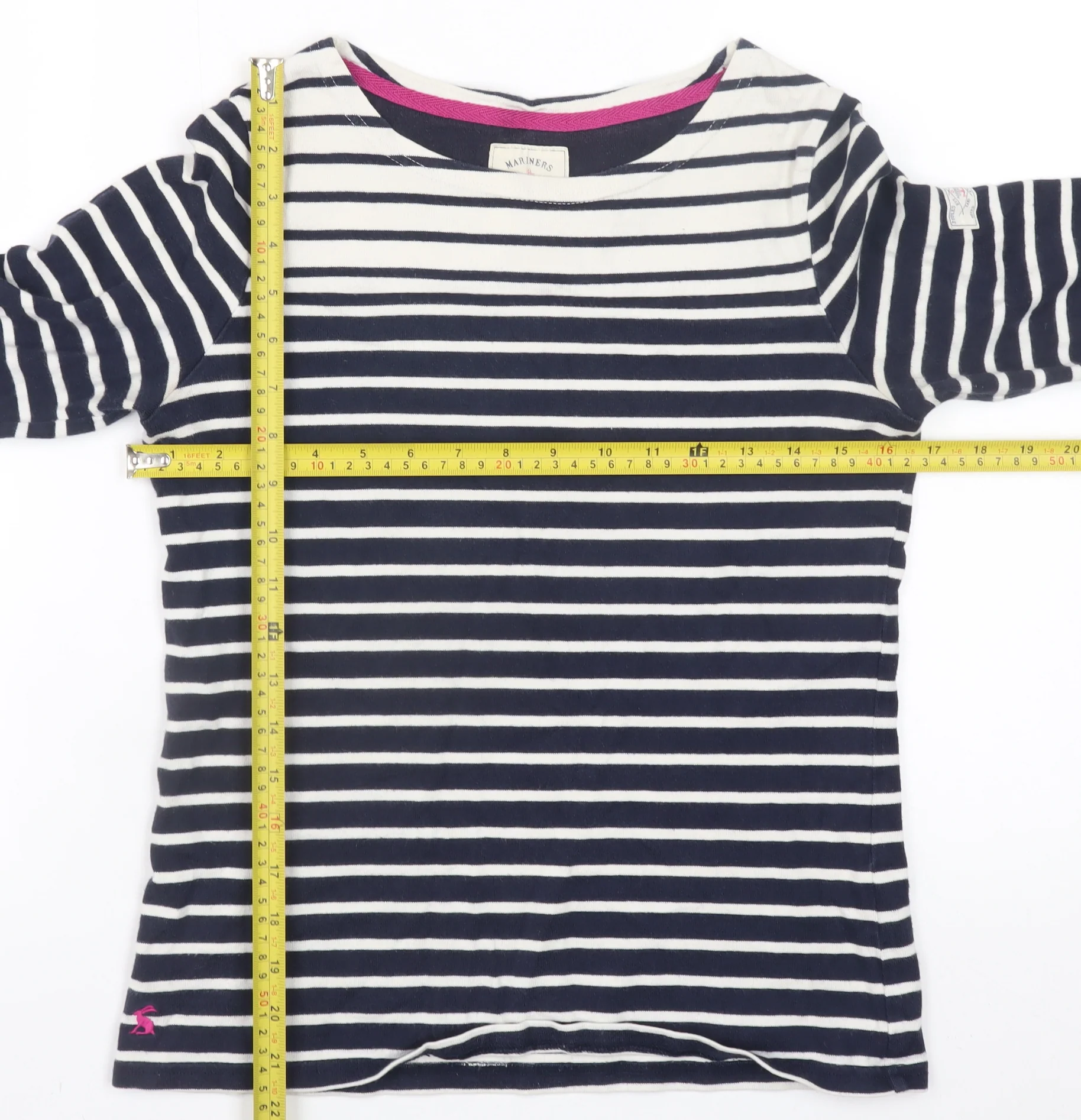 Joules Women’s Blue Striped 3/4 Sleeve Boat Neck Cotton Top UK 8 - Image 2