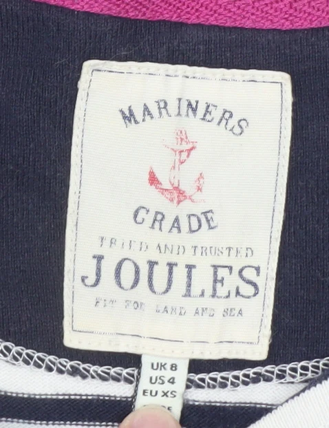 Joules Women’s Blue Striped 3/4 Sleeve Boat Neck Cotton Top UK 8 - Image 4