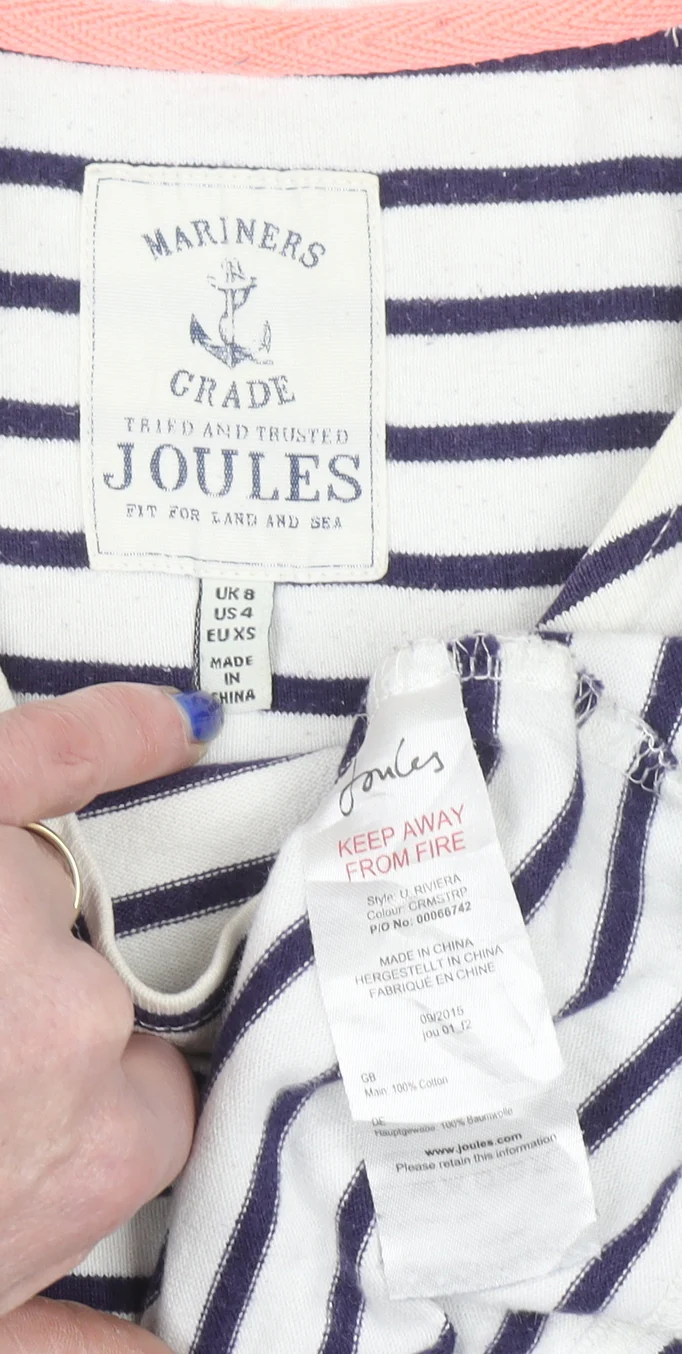 Joules Women’s Navy Stripe Cotton T-Shirt Dress Size 8 - Image 4