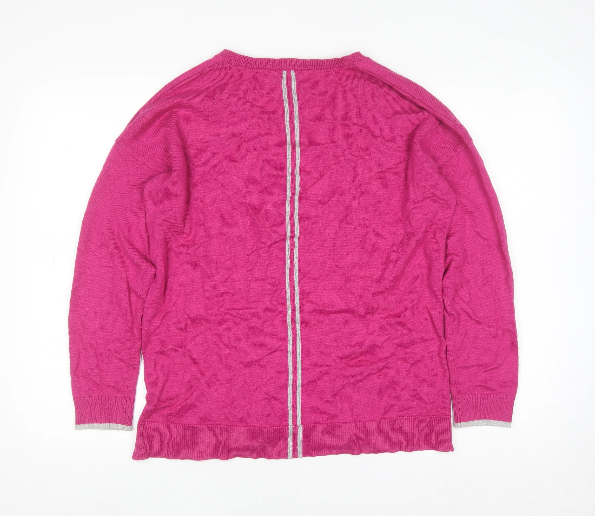 Joules Women’s Pink V-Neck Knit Jumper UK 14 Classic Fit Long Sleeve - Image 3