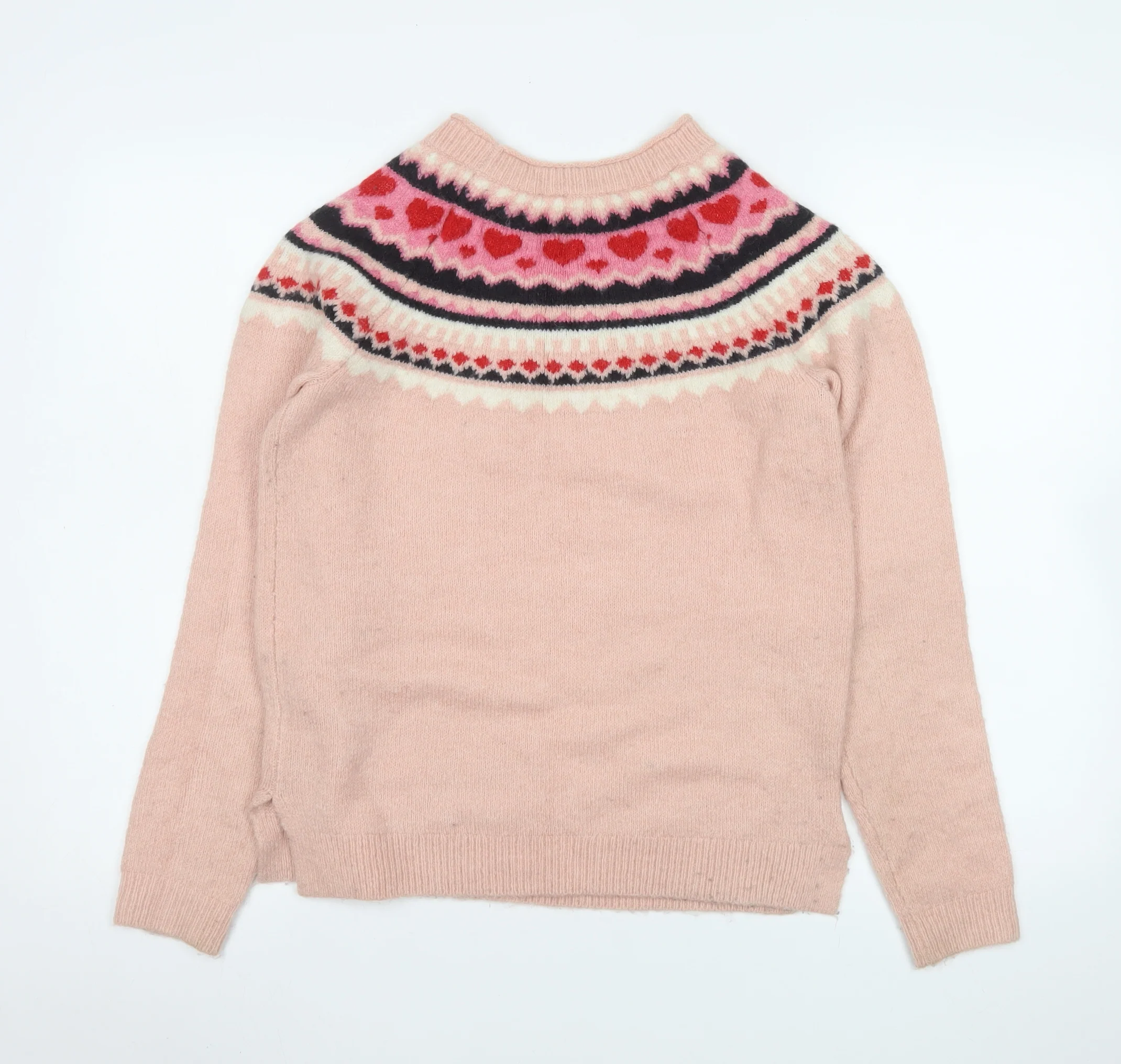 Joules Women's Pink Fair Isle Heart Knit Long Sleeve Jumper Size 8 - Image 3