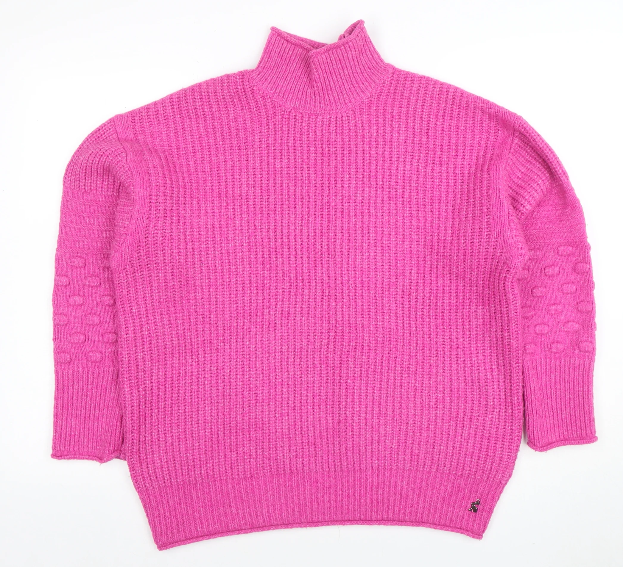 Joules Women's Pink Mock Neck Chunky Knit Jumper UK 10 Acrylic Blend - Image 3
