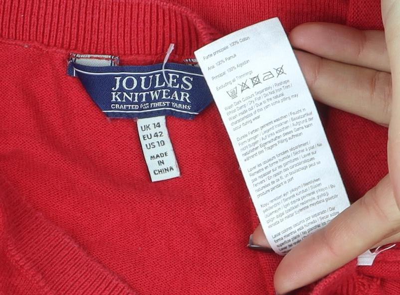 Joules Women's Red Cotton Classic Crew Neck Jumper Size 14 - Image 4