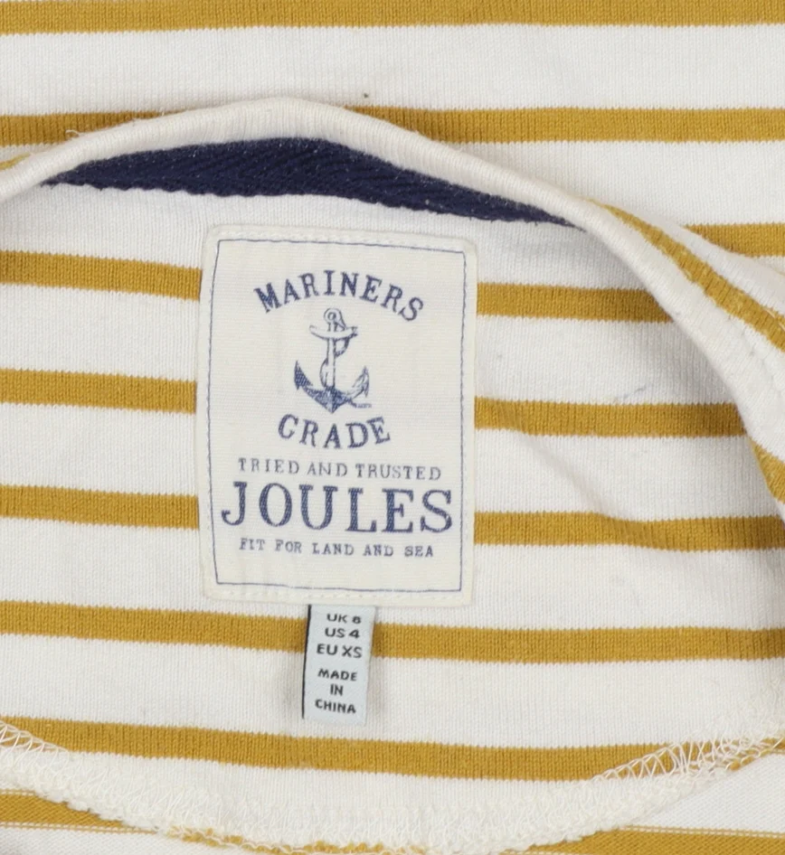 Joules Womens Yellow White Striped 3/4 Sleeve Cotton Boat Neck Top Size 8 - Image 4