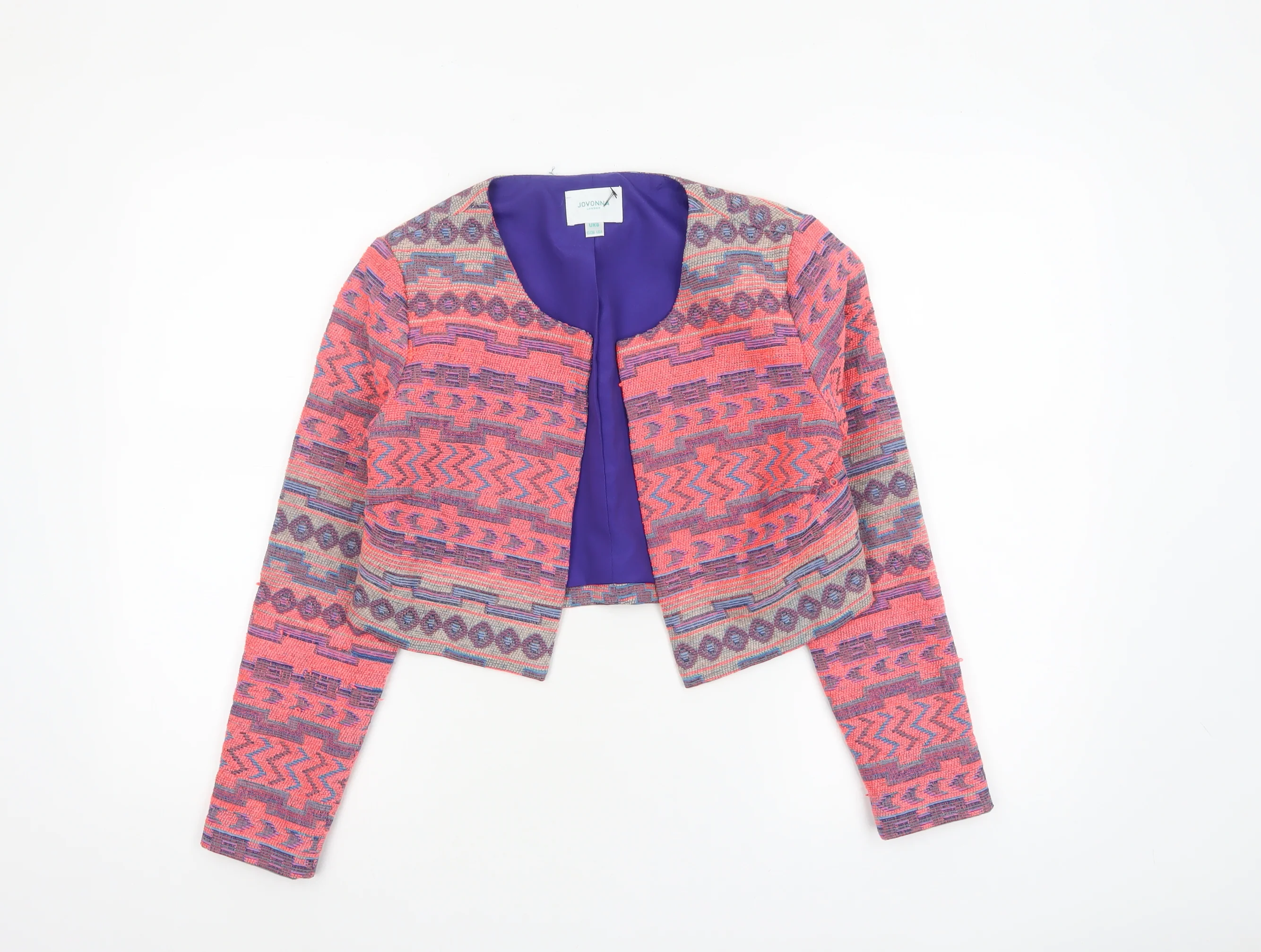 Jovonna London Women's Multicoloured Cropped Geometric Blazer UK 8