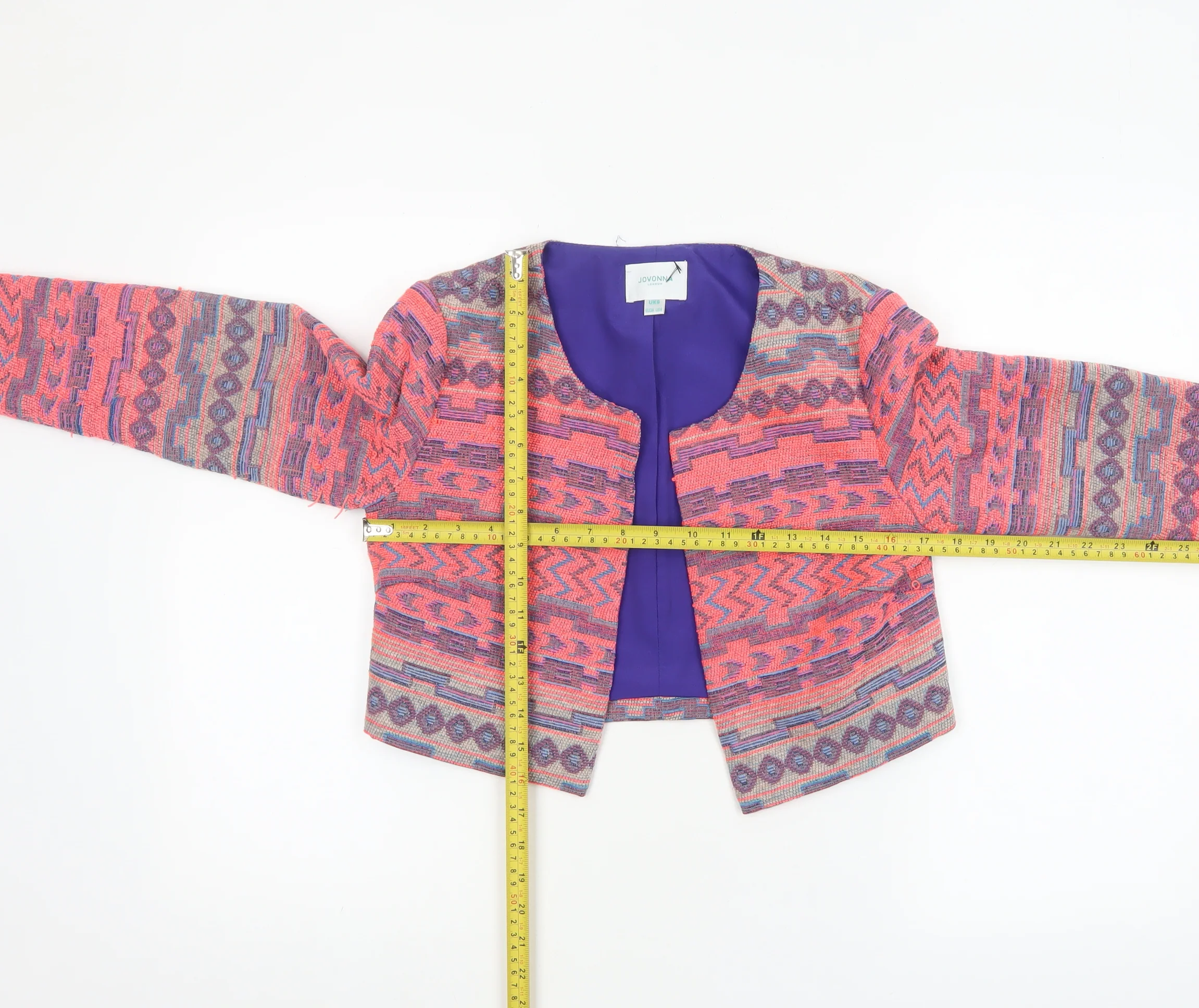 Jovonna London Women's Multicoloured Cropped Geometric Blazer UK 8 - Image 2