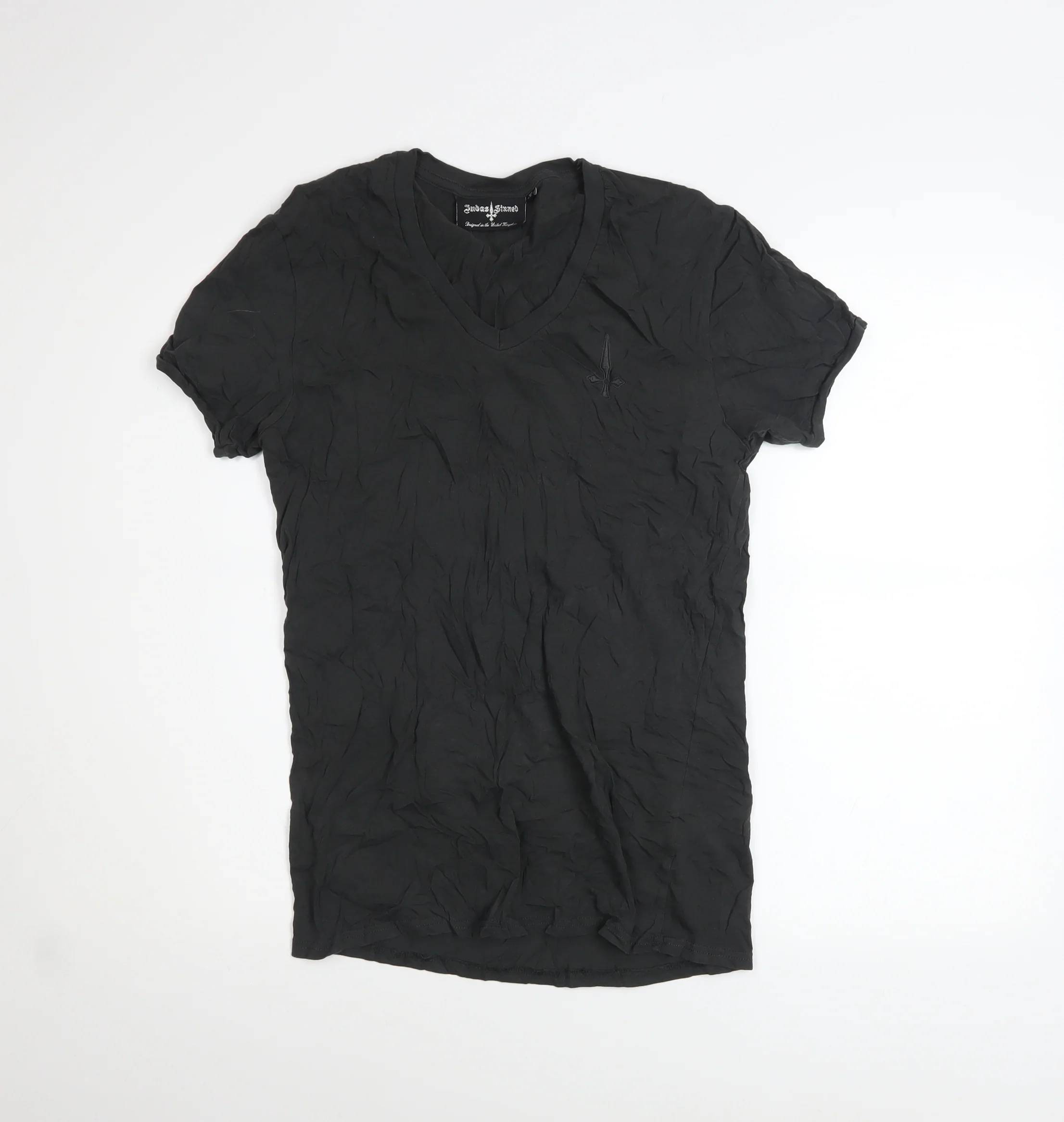 Judas Sinned Women's Black V-Neck Slim Fit Cotton T-Shirt Size 10