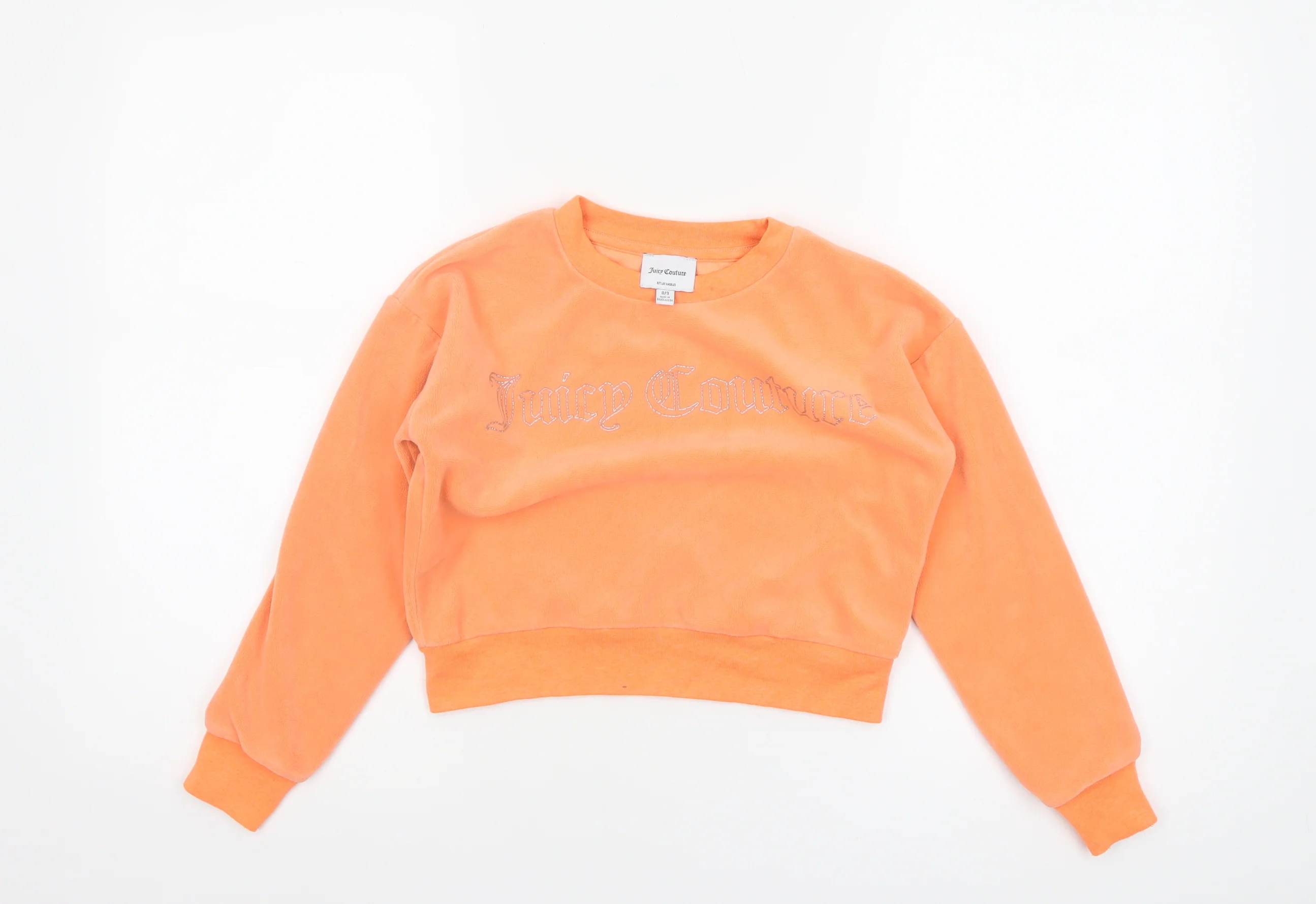 Juicy Couture Girls Orange Velour Rhinestone Logo Pullover Sweatshirt 8-9 Years