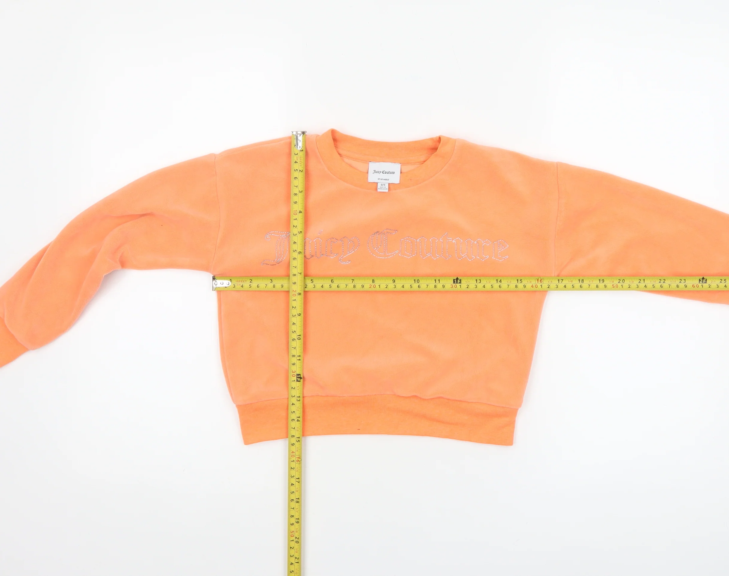 Juicy Couture Girls Orange Velour Rhinestone Logo Pullover Sweatshirt 8-9 Years - Image 2