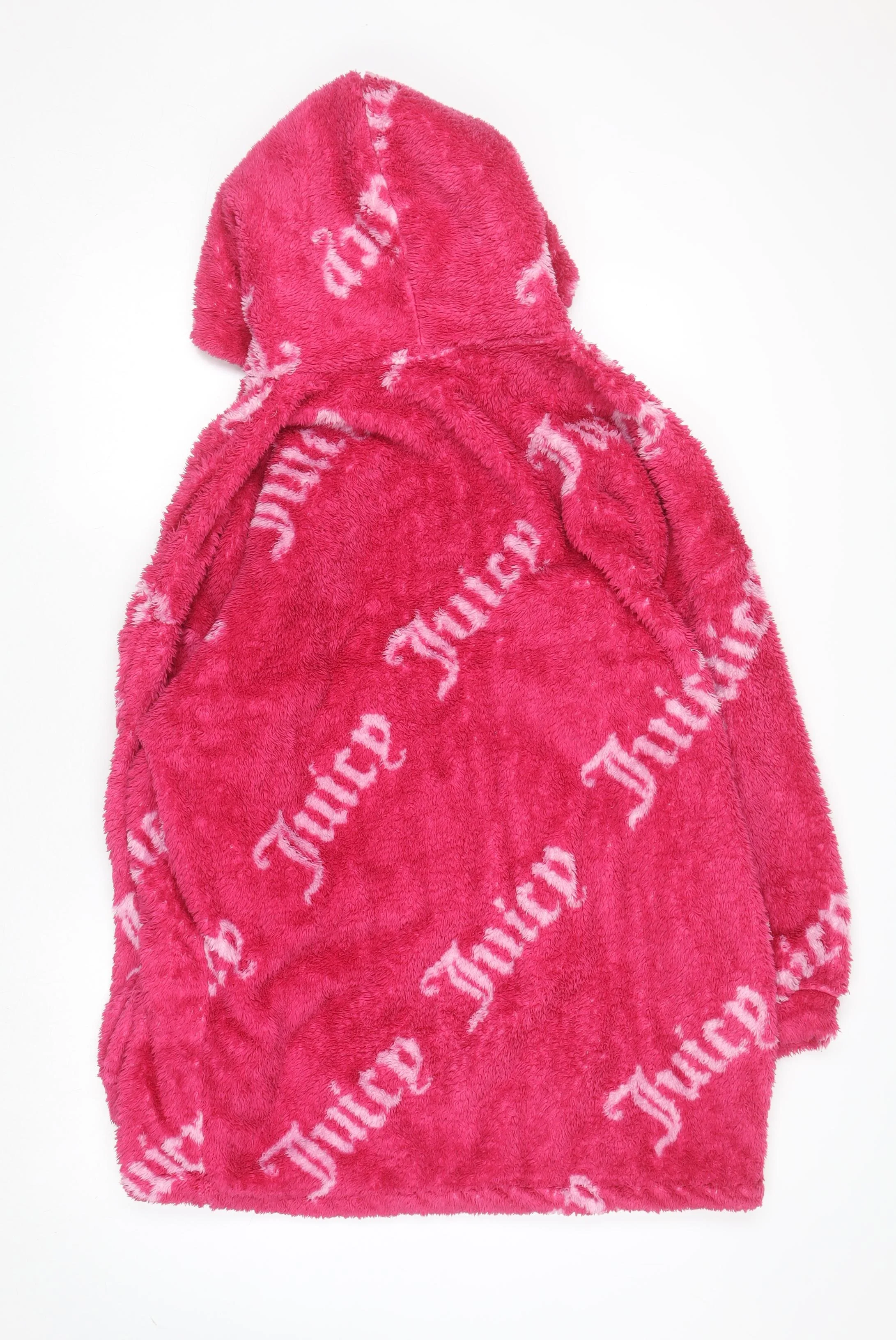 Juicy Couture Girls Pink Fleece Hooded Robe S Lightweight Winter Loungewear - Image 3
