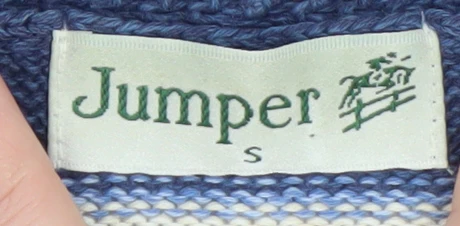 Jumper Men's Blue Striped Cotton V-Neck Pullover Size S - Image 4