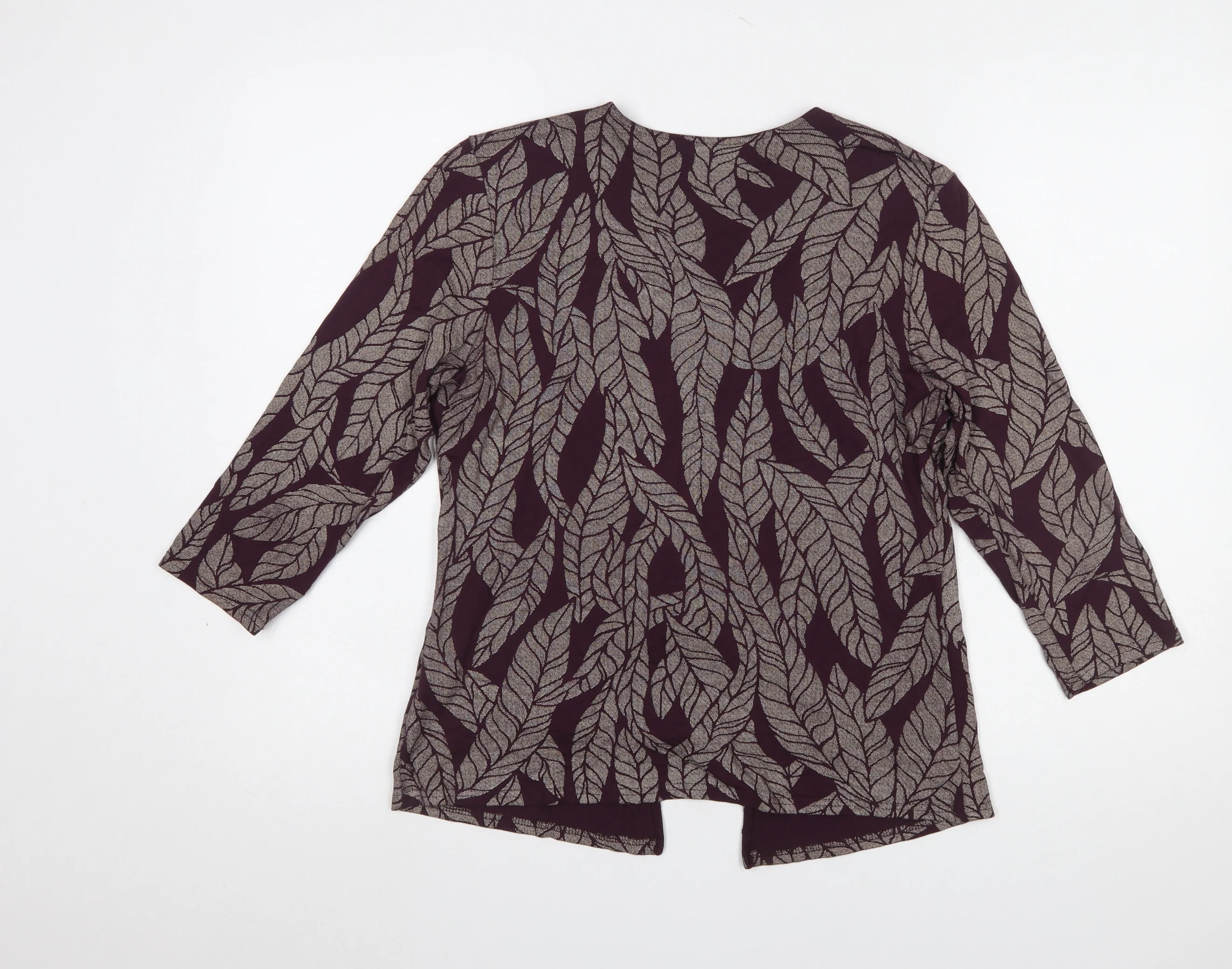 Just Elegance Women Purple Leaf Print Tie Front Tunic Blouse Size 14 - Image 3