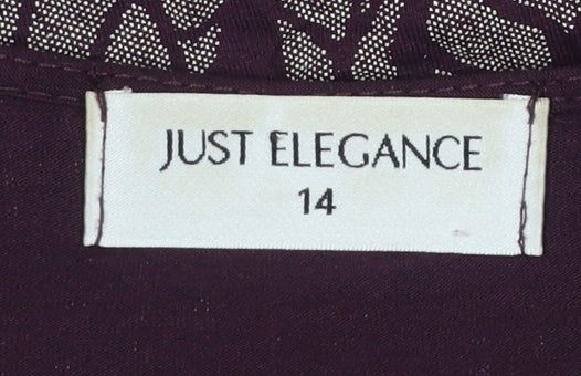 Just Elegance Women Purple Leaf Print Tie Front Tunic Blouse Size 14 - Image 4