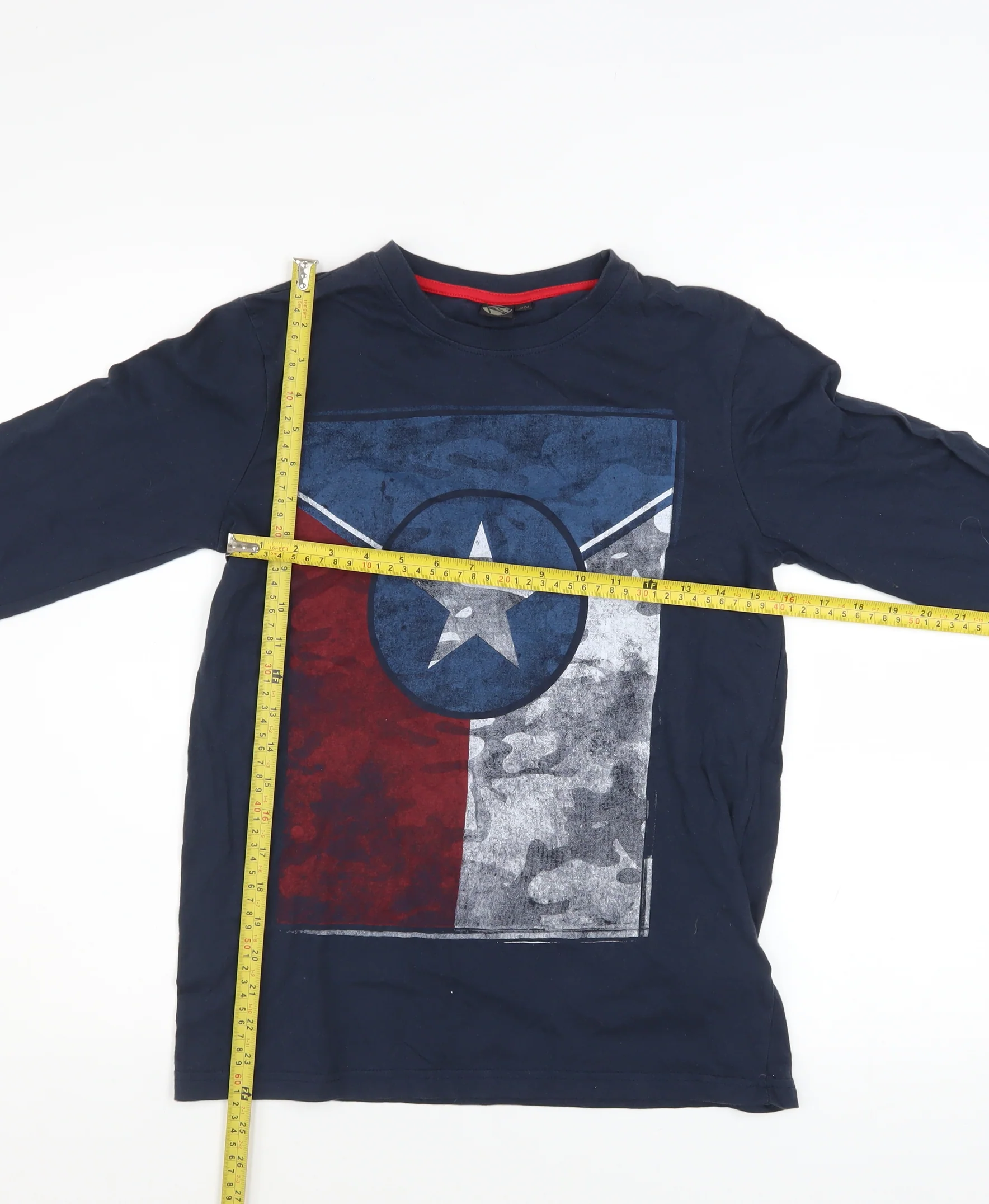 K by K Boys Navy Long Sleeve Graphic T-Shirt Size 14A 162cm Cotton - Image 2