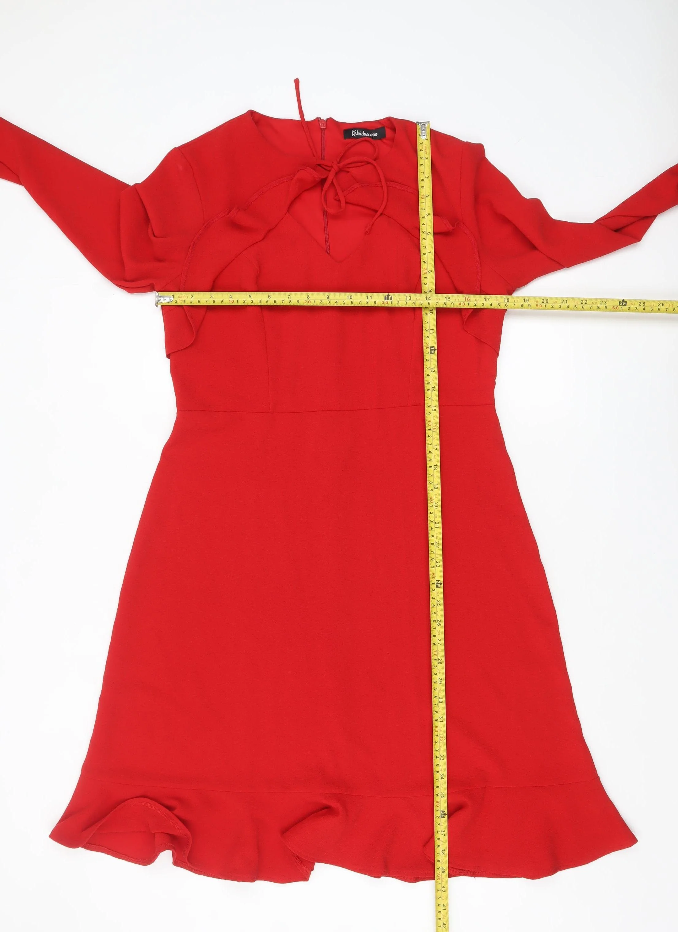 Kaleidoscope Women Red Long Sleeve Ruffle Hem Fit & Flare Dress Size 14 - Image 2