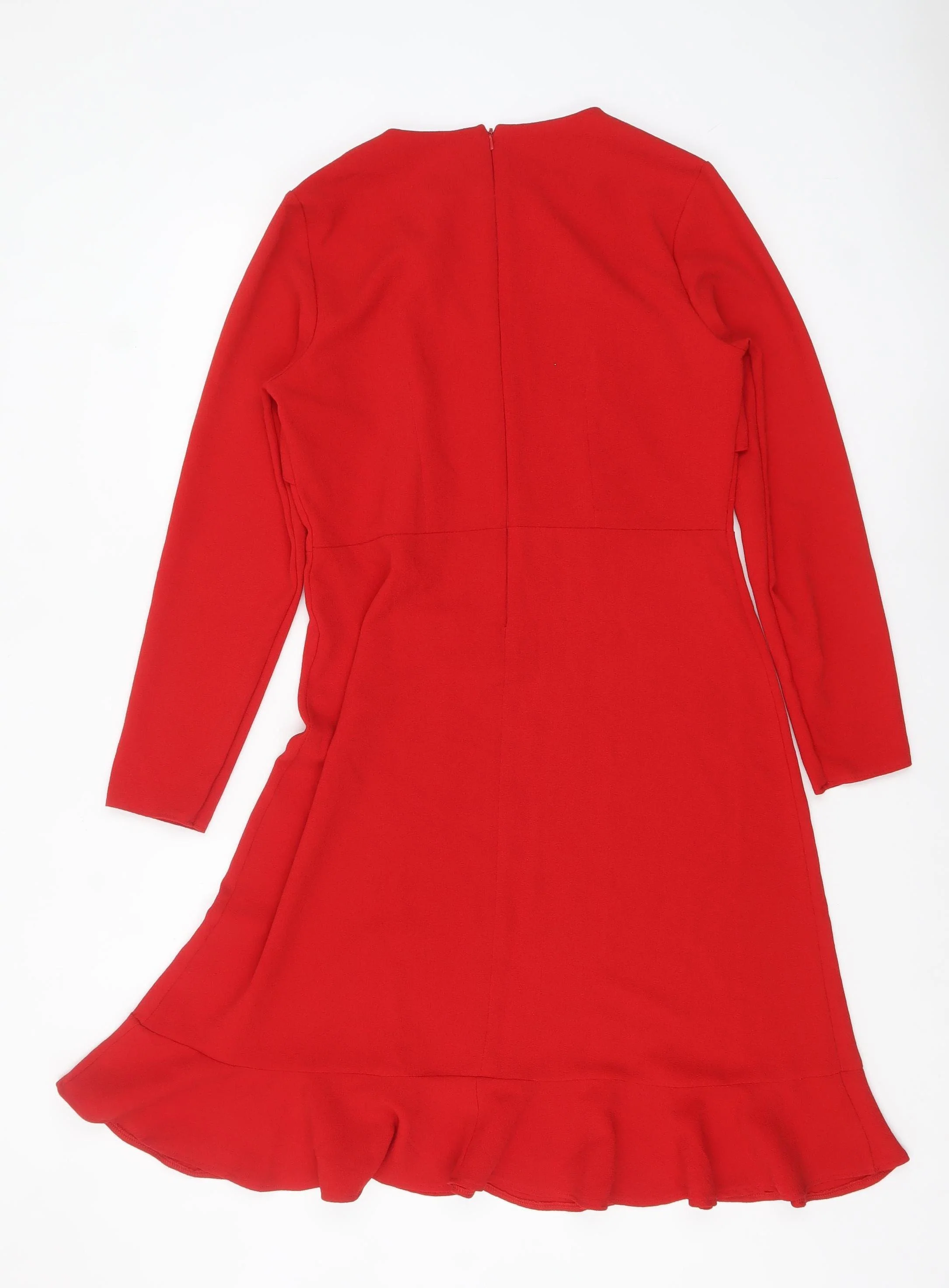 Kaleidoscope Women Red Long Sleeve Ruffle Hem Fit & Flare Dress Size 14 - Image 3
