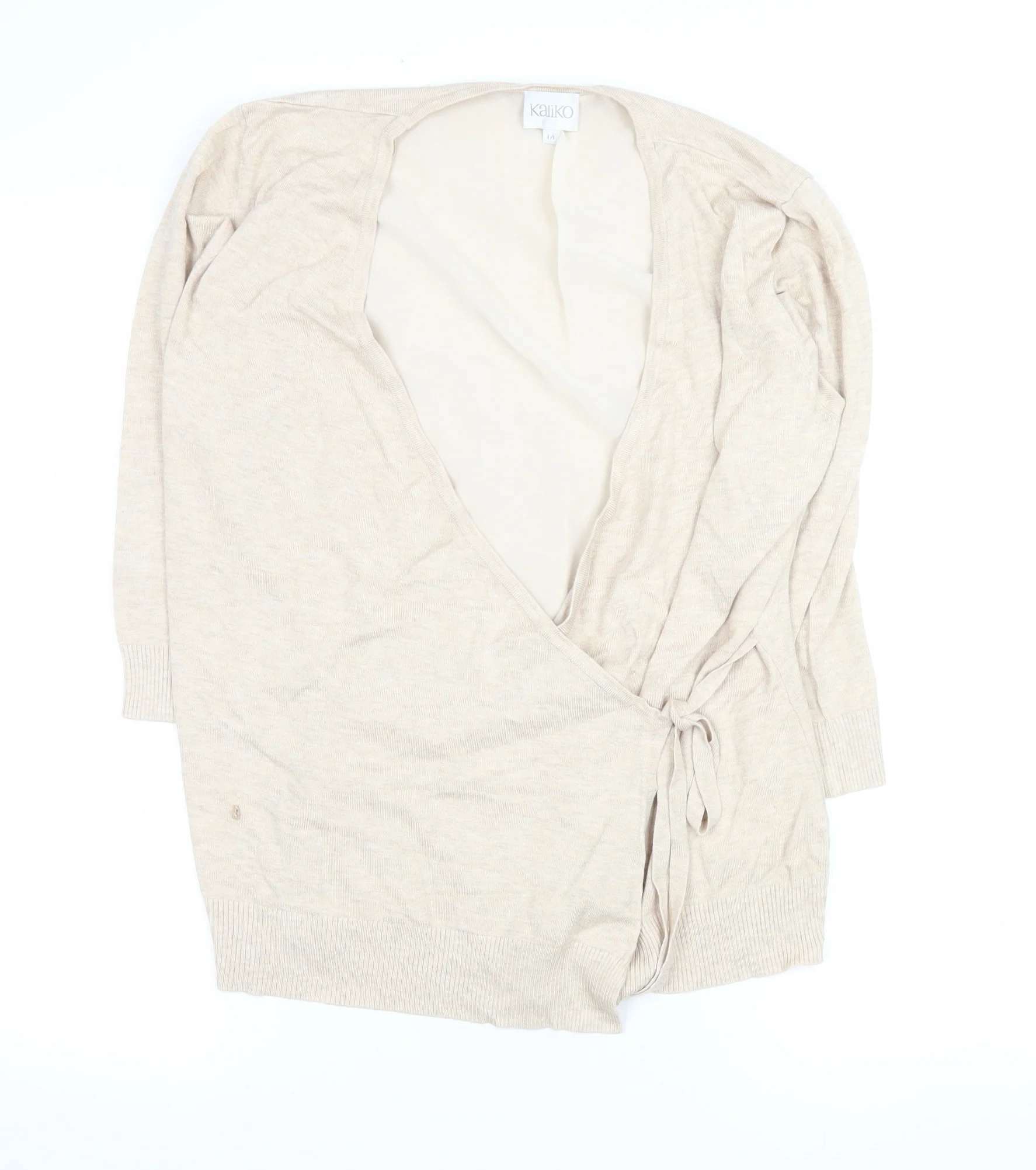Kaliko Women Beige Wrap Tie Knit Cardigan Size 14