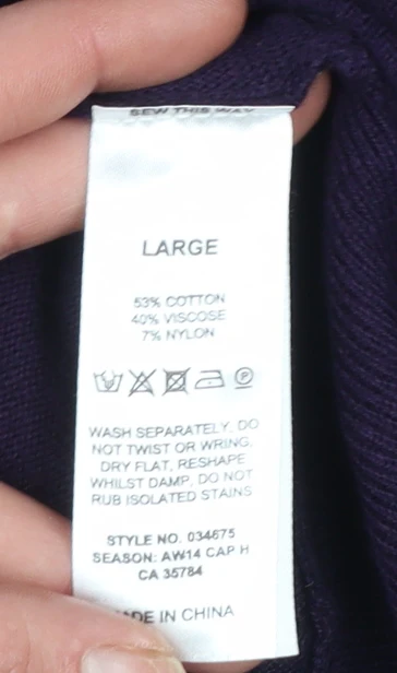 Kaliko Women’s Purple Cotton Blend Long Sleeve Crew Neck Jumper L - Image 4
