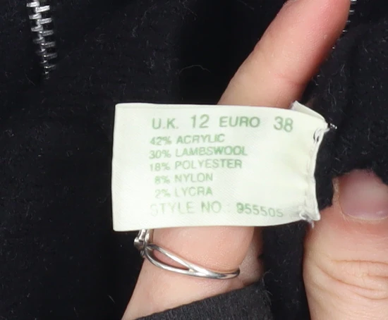 Kaliko Womens Black Wool Blend Zip Jacket Size 12 Classic Knit - Image 5