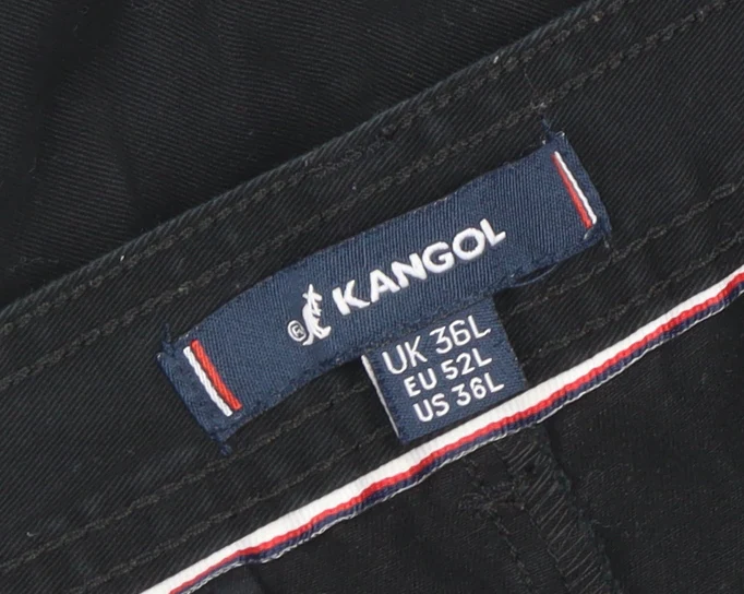 Kangol Men's Black Chino Trousers Size 36L Cotton Regular Fit - Image 4
