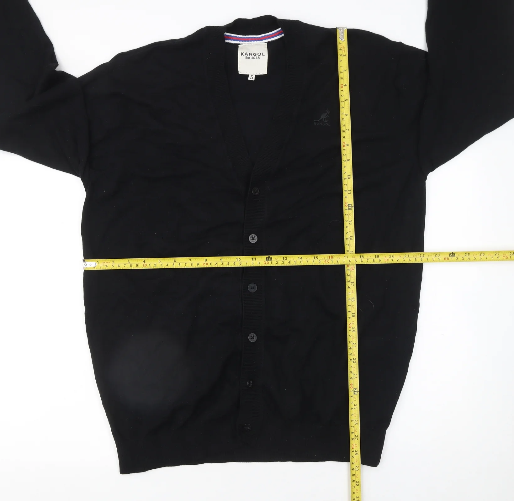 Kangol Men's Black Cotton Knit V-Neck Cardigan S - Image 2
