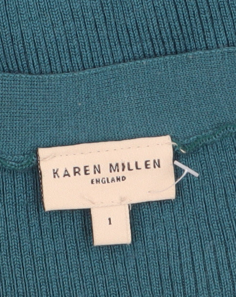 Karen Millen Women’s Green Wool Blend V-Neck Button Cardigan Size S - Image 5