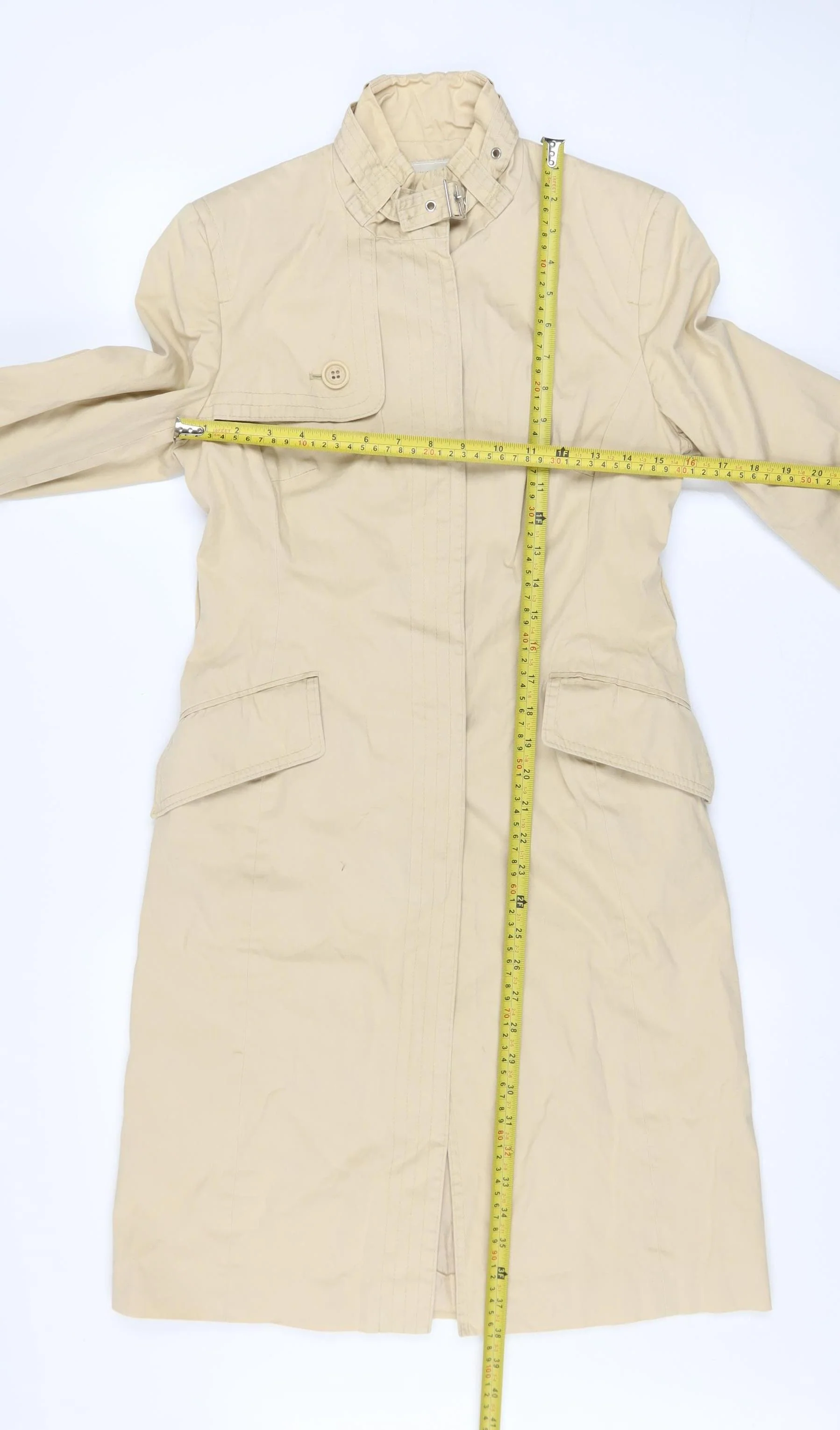 Karen Millen Women's Beige Long Trench Coat Size 8 Belted Classic - Image 2