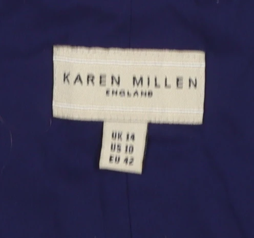 Karen Millen Women's Blue Ruffle V-Neck Short Sleeve Cotton Blouse Size 14 - Image 4