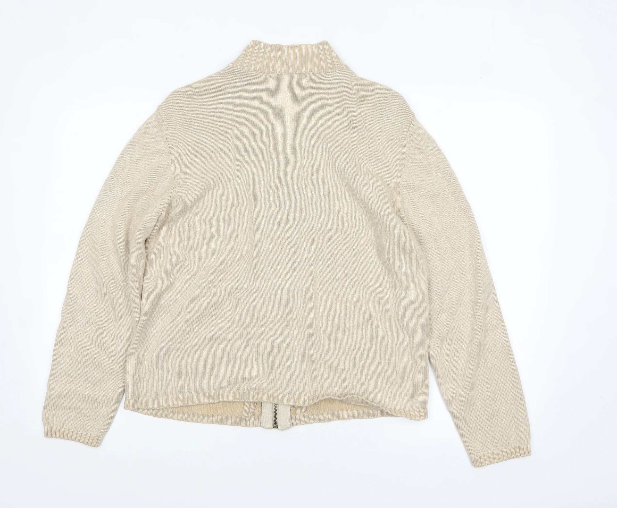Karen Scott Women’s Beige Cotton Cable-Knit Full Zip Jumper L Petite - Image 3