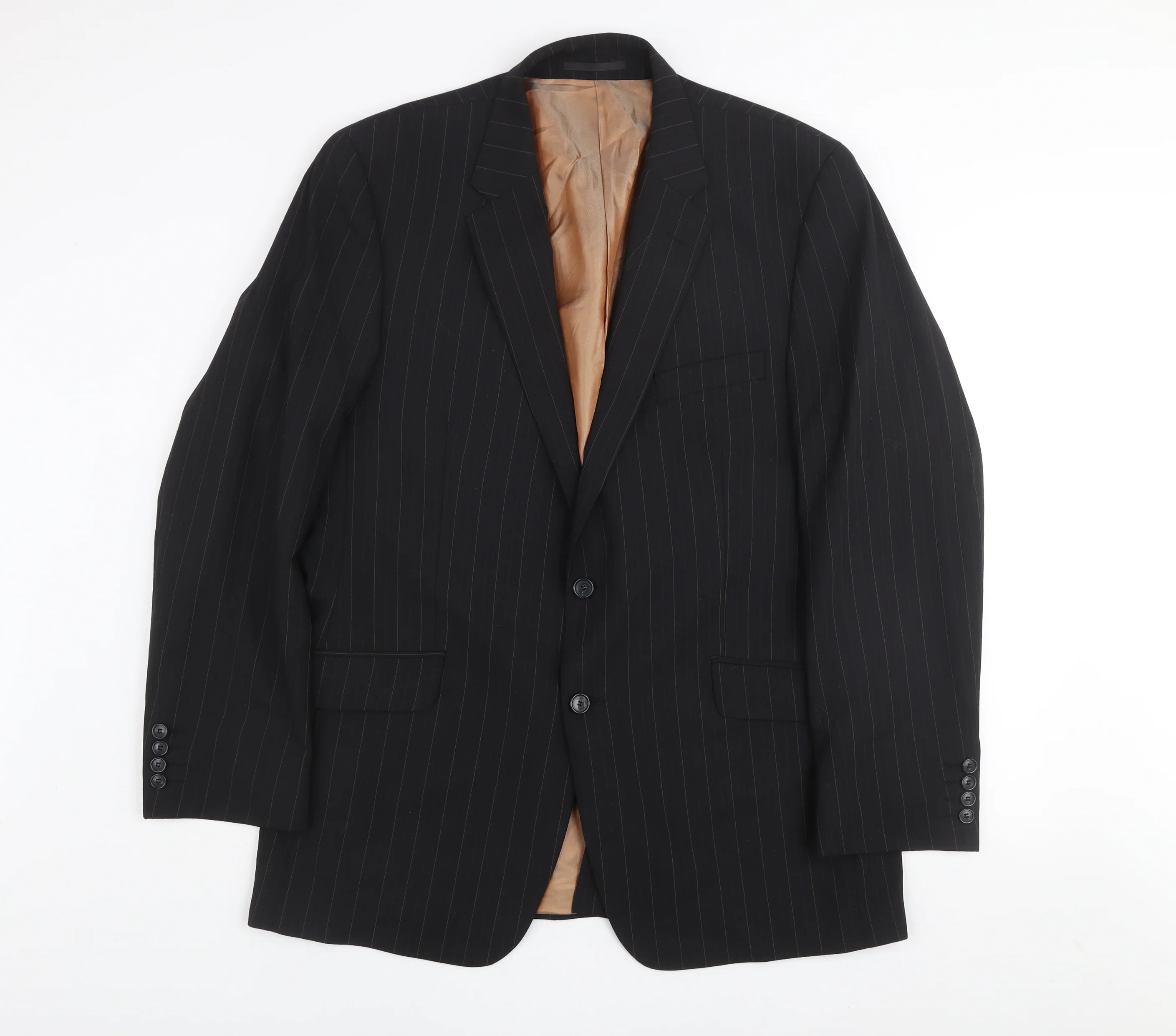 Kartel Men Black 44R Pinstripe Wool Blend Two-Button Blazer